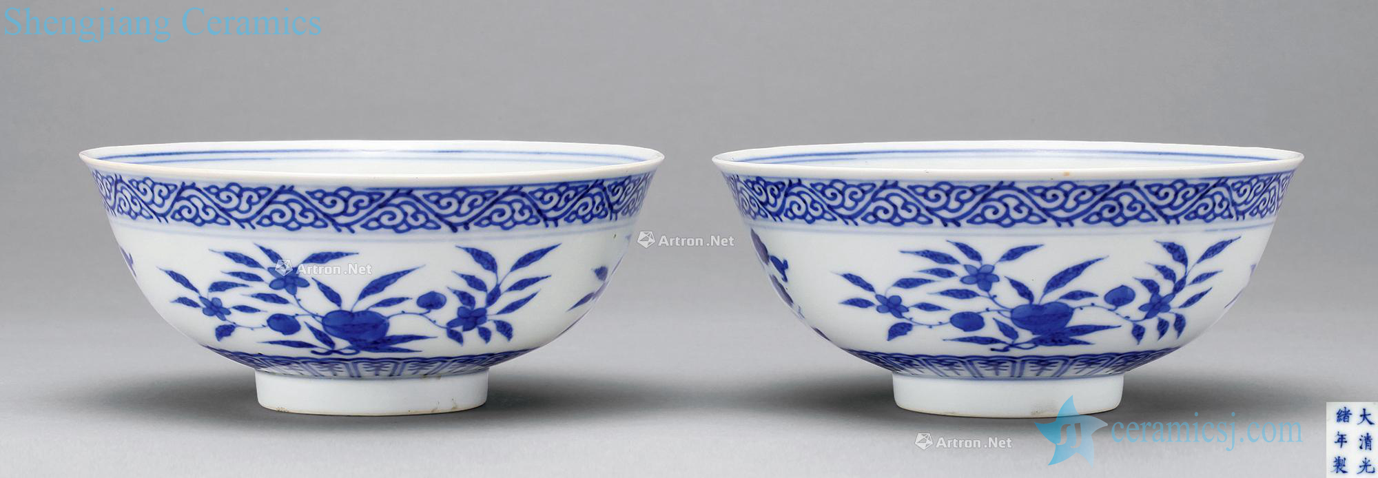 Qing guangxu Blue and white dragon fruit bowl three (2)