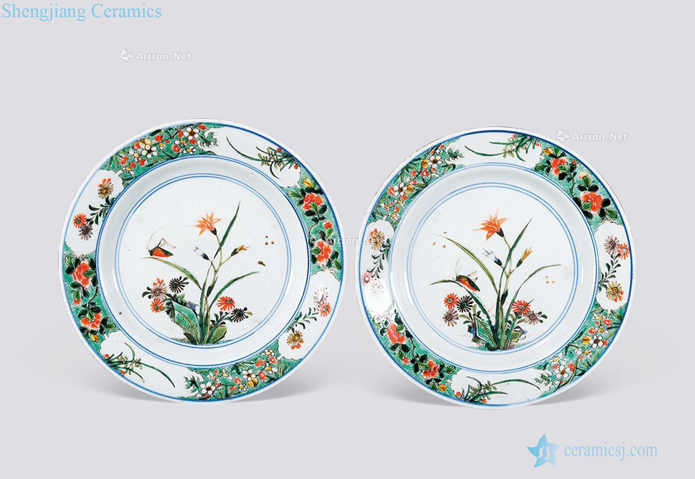 The qing emperor kangxi Colorful flowers and birds plate (a)