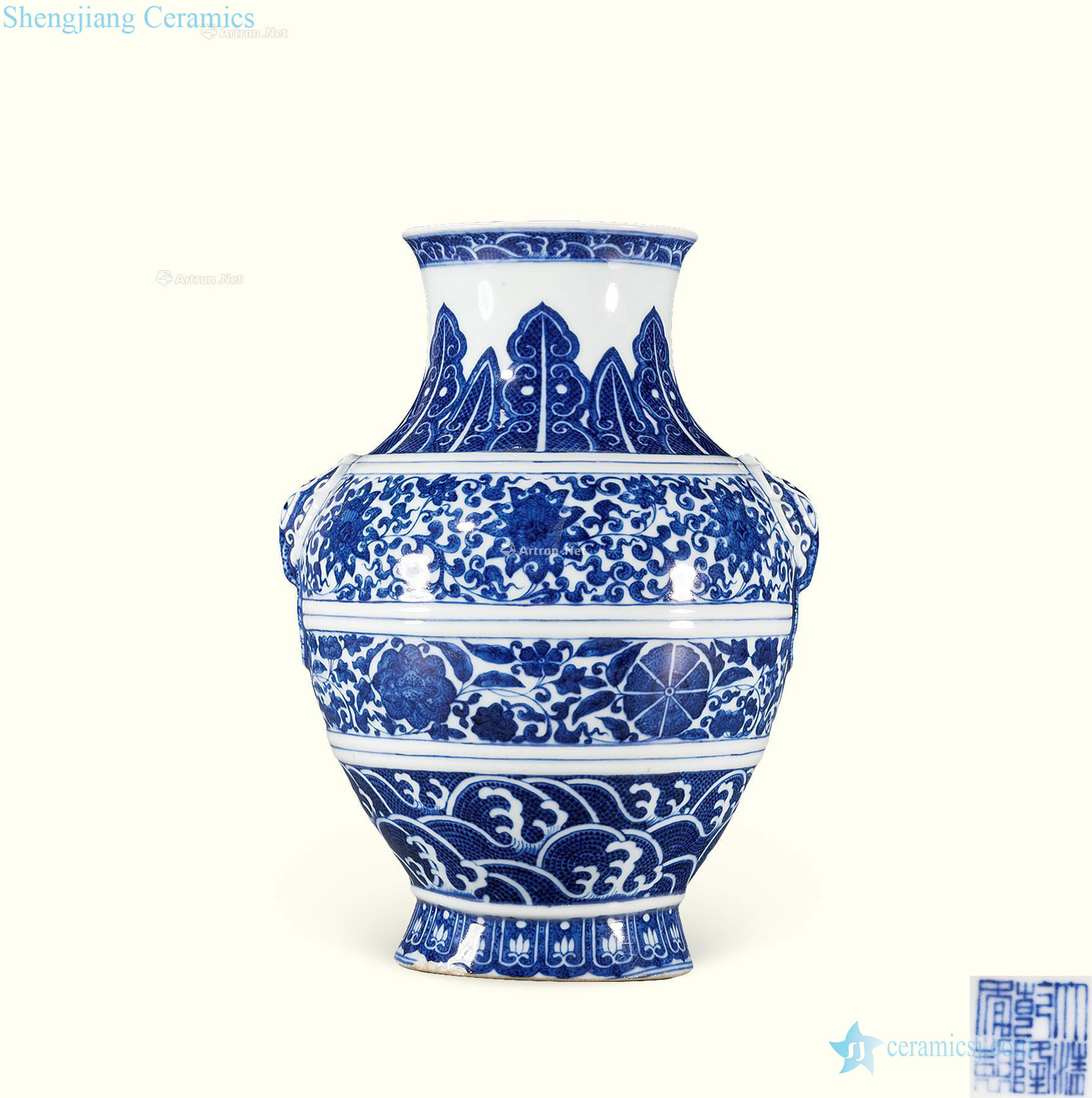 Qing qianlong Blue and white tie up branch lotus flower bow
