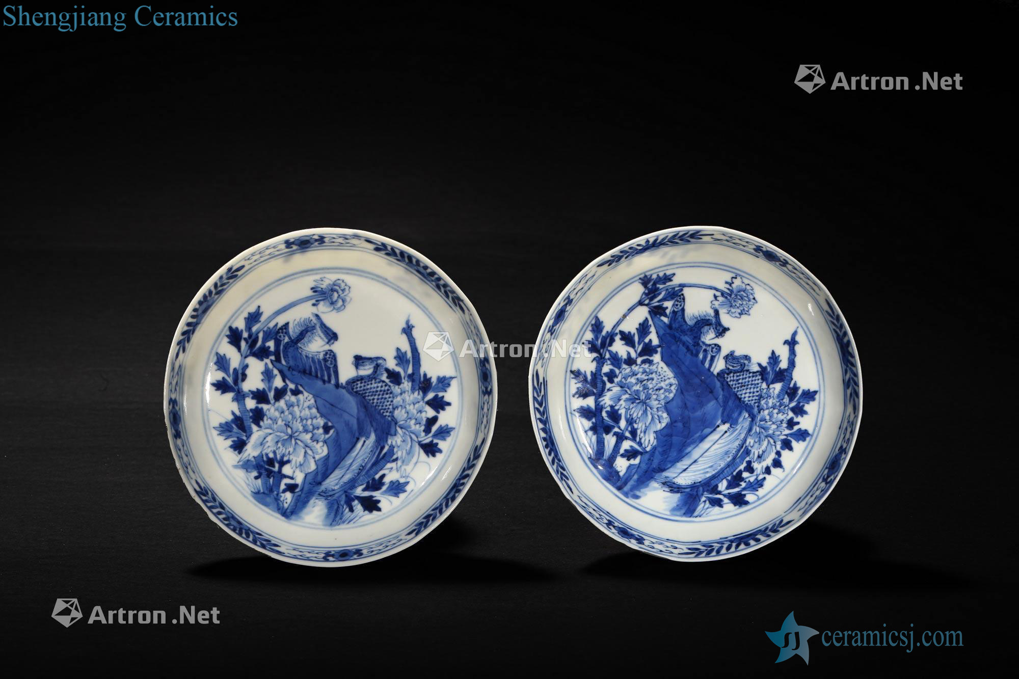 qing Blue and white phoenix bird tray (a)