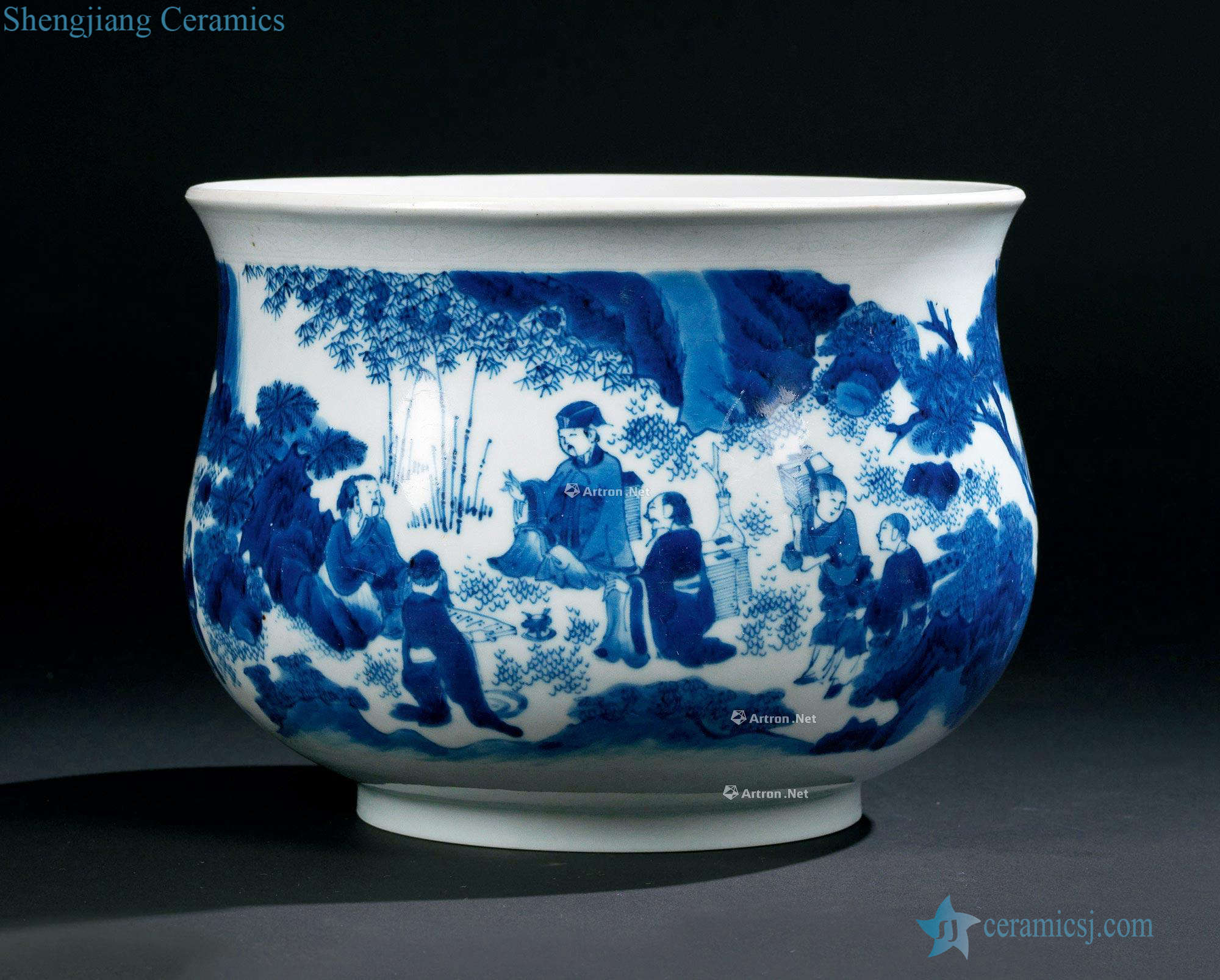 Ming chongzhen Blue and white bamboo seven sages incense burner