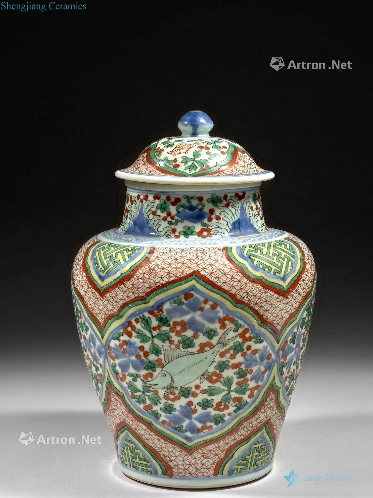 China, the Transitional period, 17 th century A Wucai porcelain jar and cover