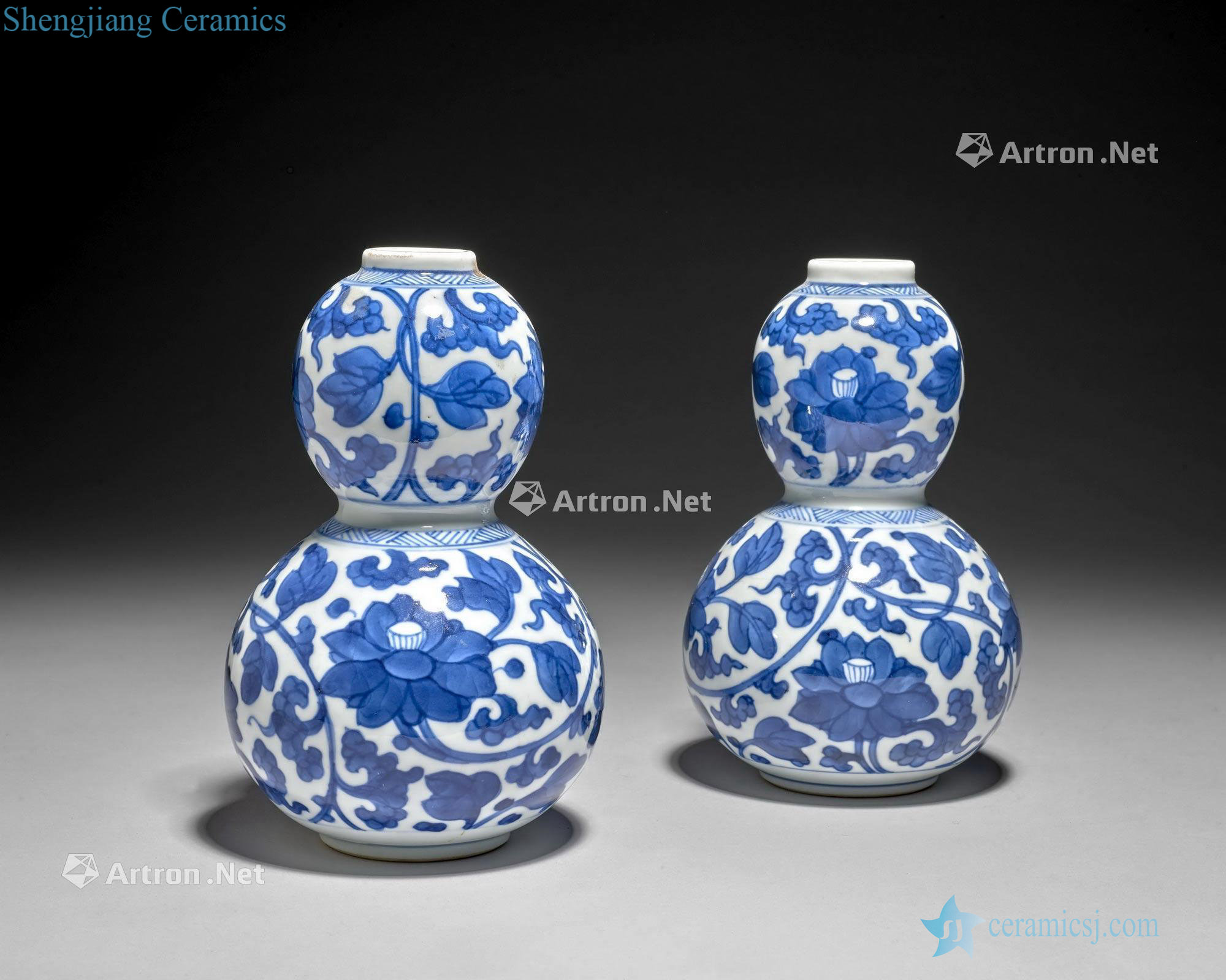China, the Qing dynasty, Kangxi period (1662-1722), A pair of blue and white double - gourd vases