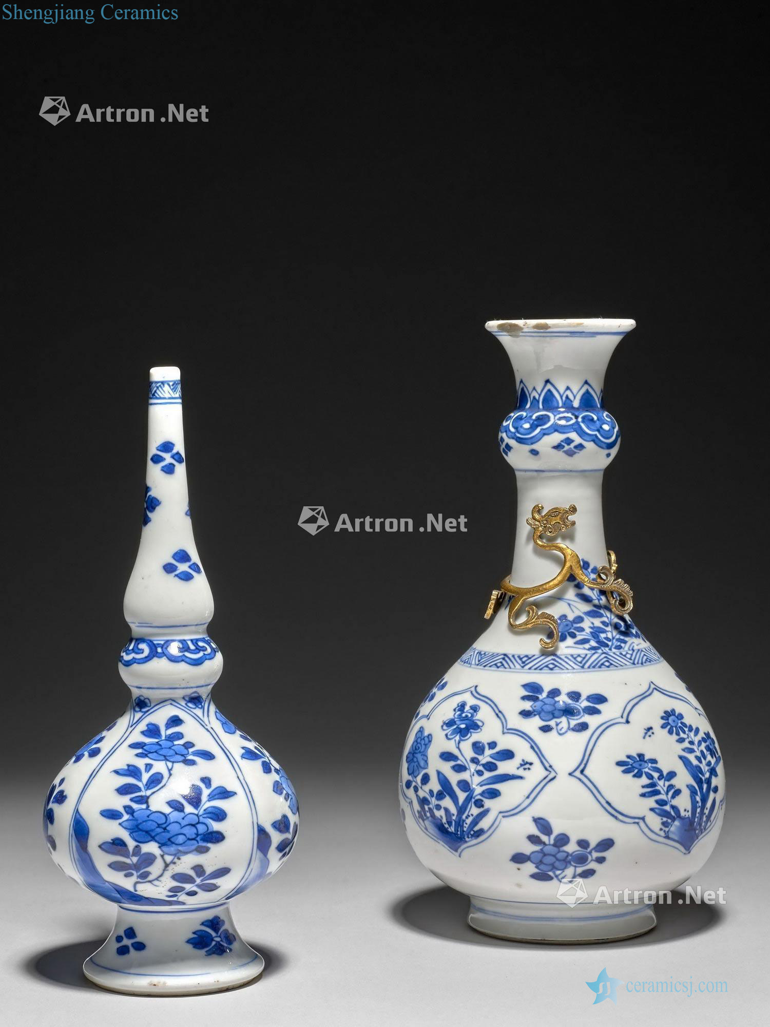 China, the Qing dynasty, Kangxi period (1662-1722), A blue and white porcelain vase and the an aspersorium