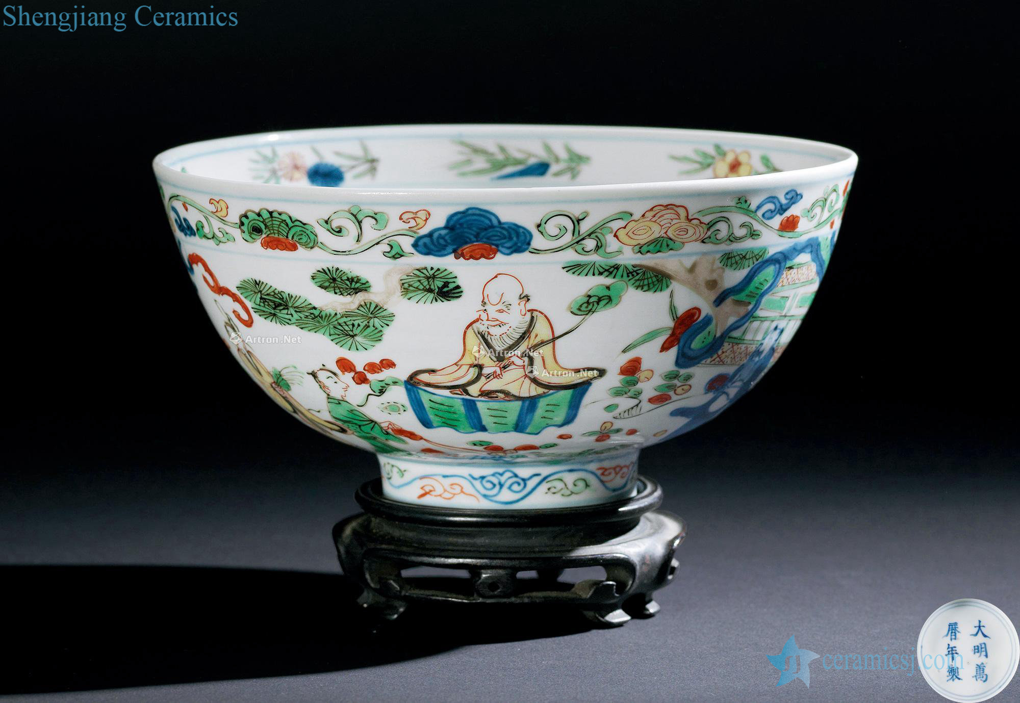 Ming wanli Blue and white colorful eight immortals He Shouwen bowl