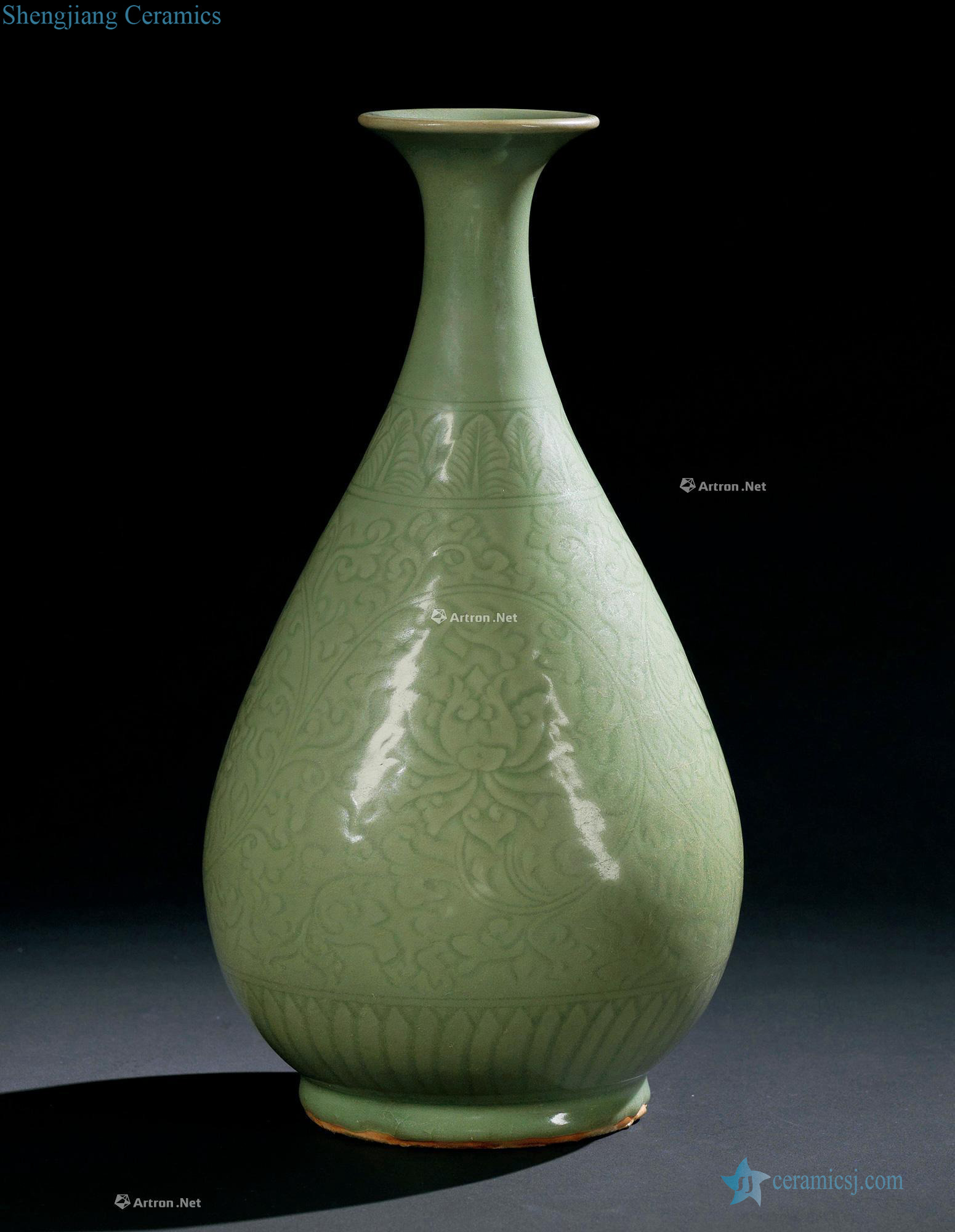 Ming before Longquan celadon okho spring bottle