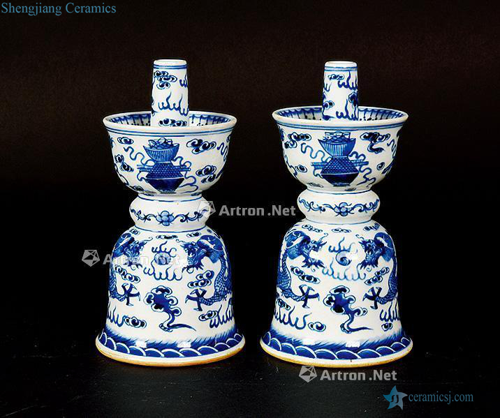 guangxu Blue and dark the eight immortals candlestick (a)