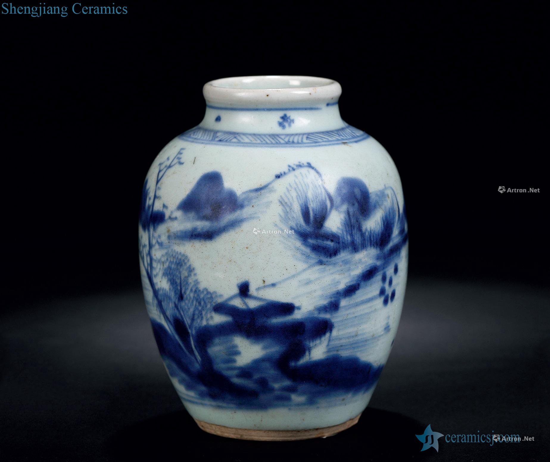 Qing qianlong Blue and white landscape character mei bottle