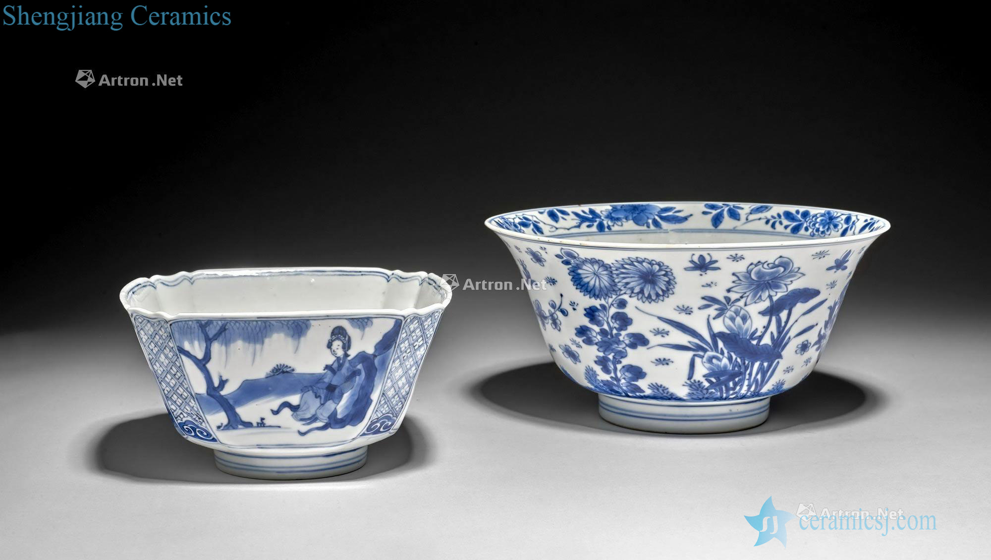 China, the Qing dynasty, Kangxi period (1662-1722), Two blue and white porcelain bowls