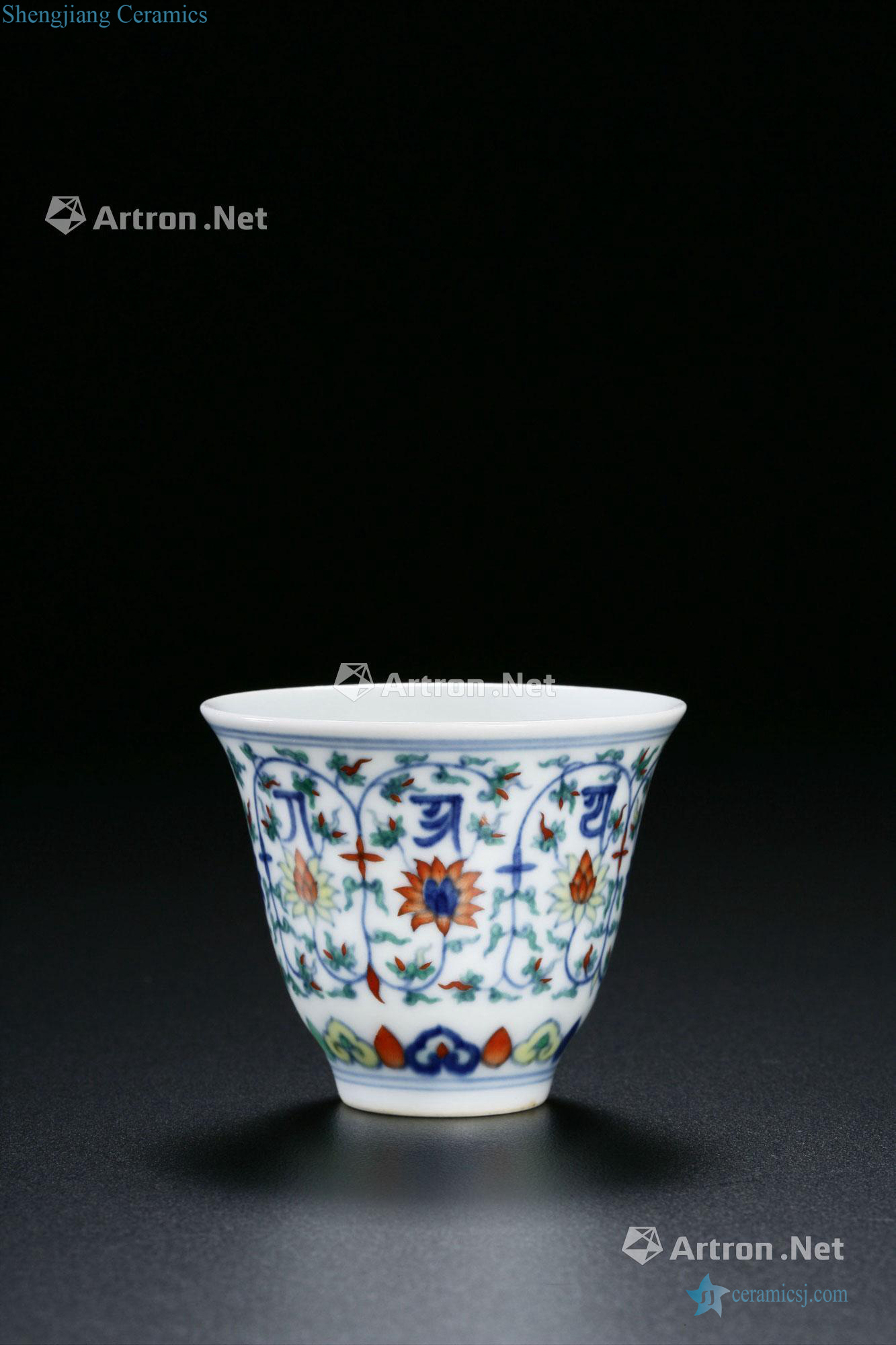 The yongzheng official kilns Dou colors branch lotus Sanskrit cup