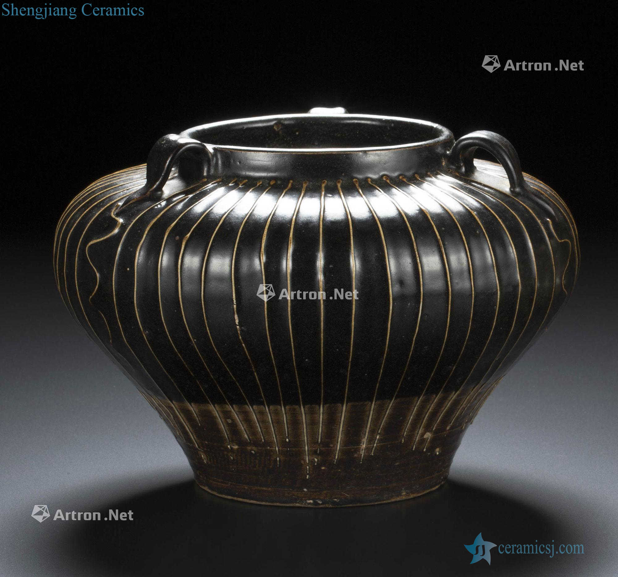 Zibo song kiln black glaze of white line double tank