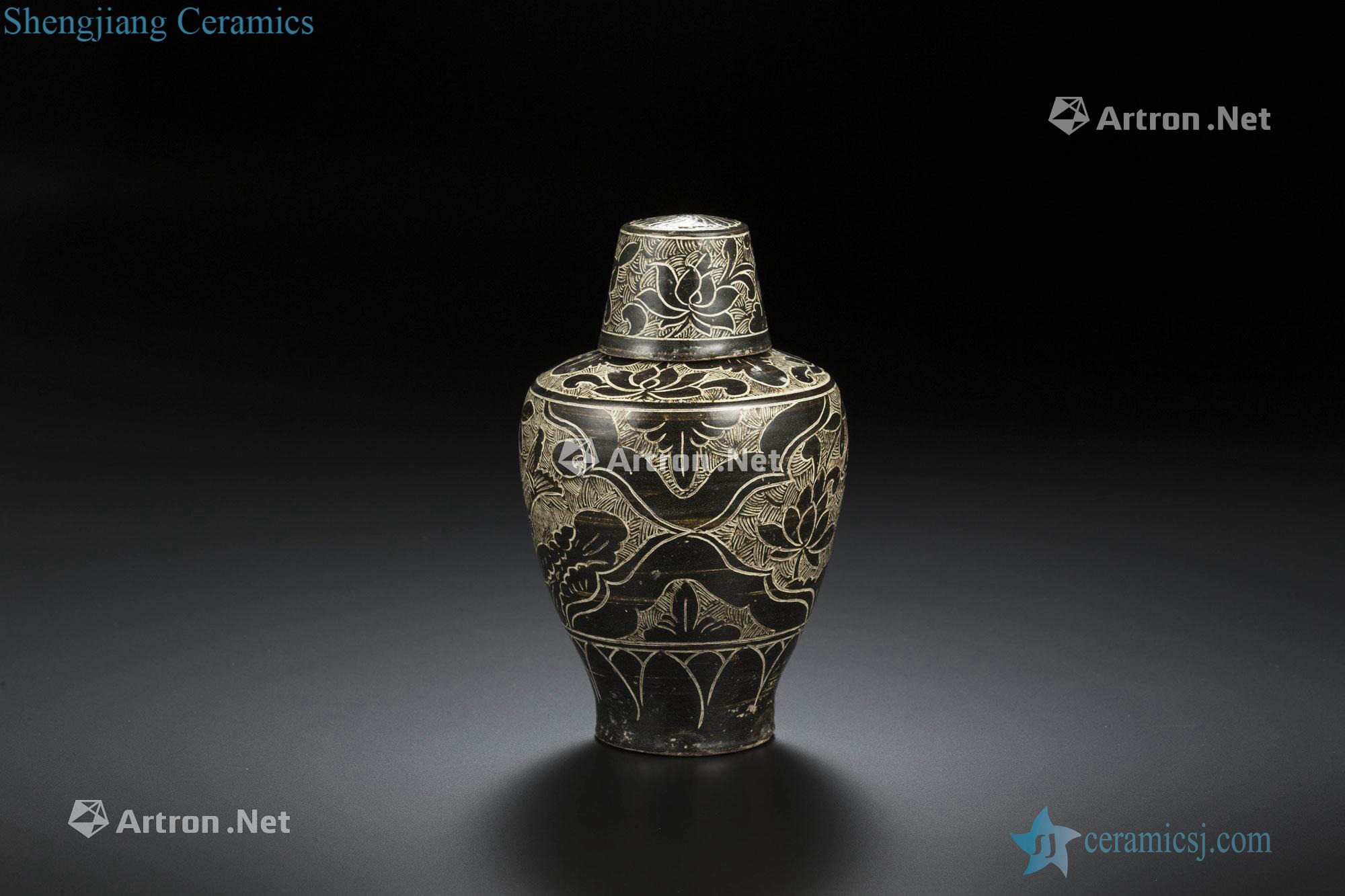 Magnetic state kiln in song dynasty black scratching fish algae cover half plum bottle