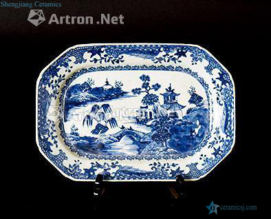 In the qing dynasty Blue and white landscape tray