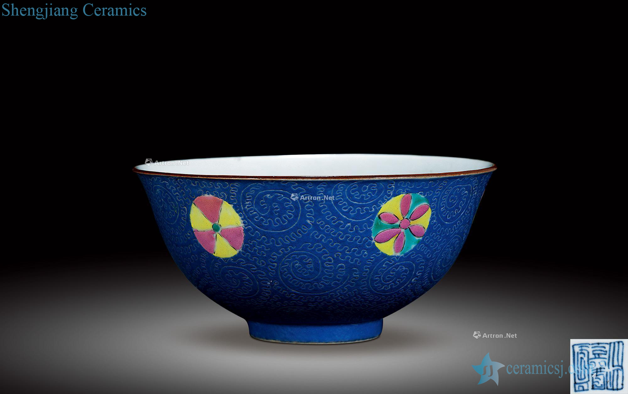 Qing jiaqing to rolling way pastel blue flower green-splashed bowls
