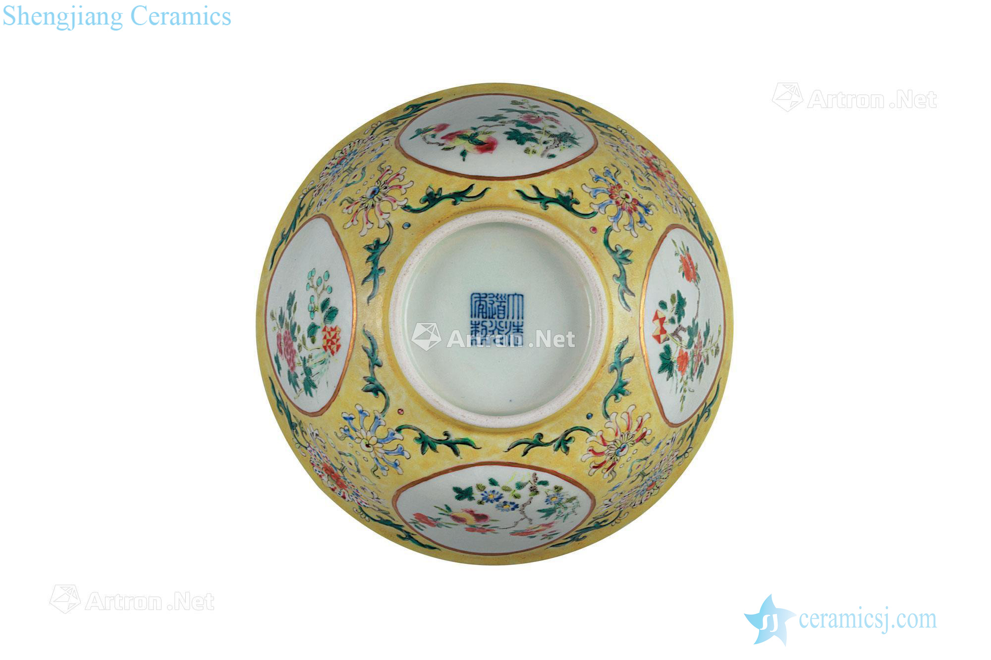 Qing guanyao yellow light in the rolling ocean color flower grain large bowl