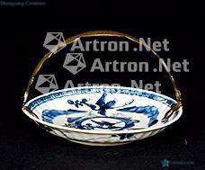 In the qing dynasty Blue and white cranes bit branch tray