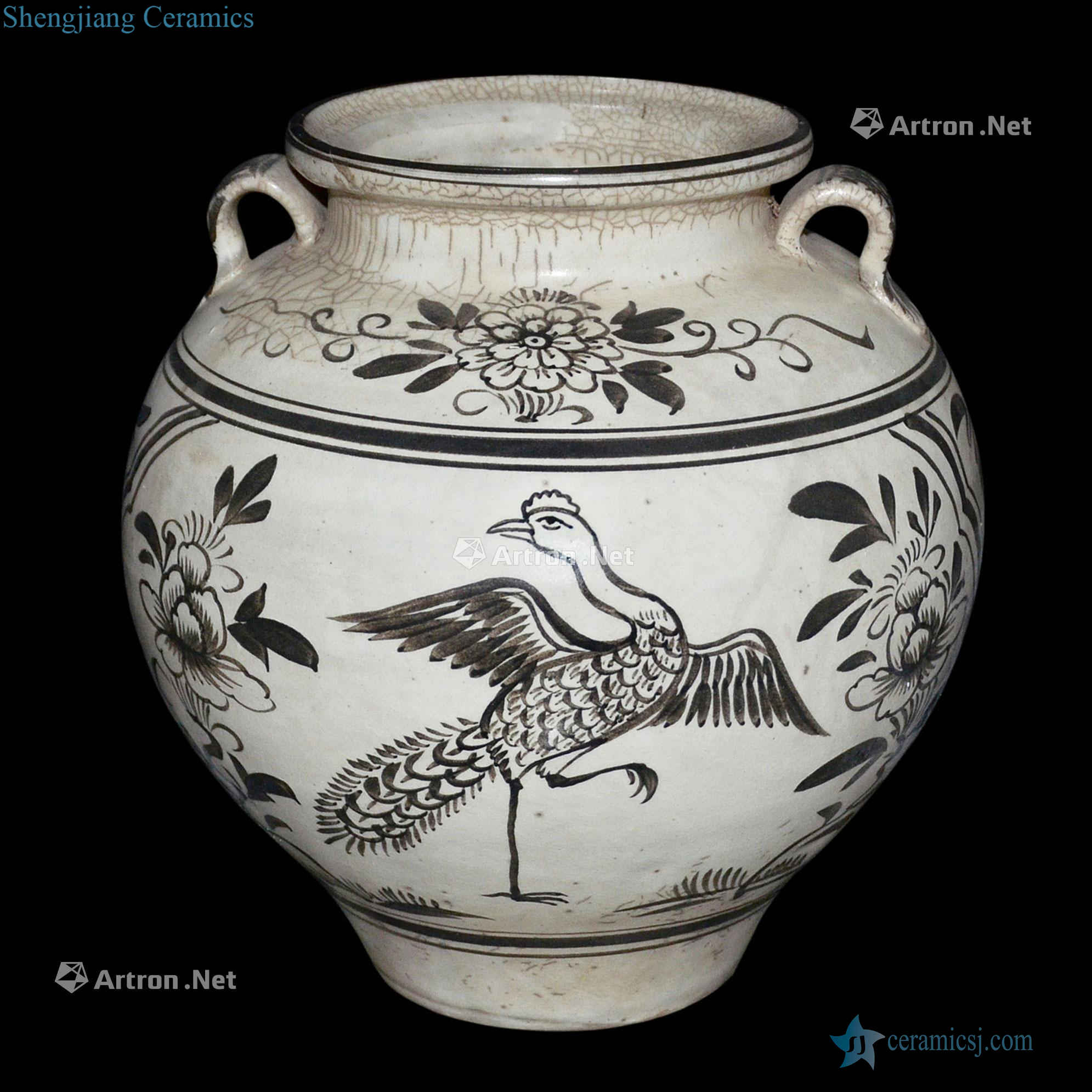 Northern song dynasty magnetic state kiln medallion peacock flowers double bottle