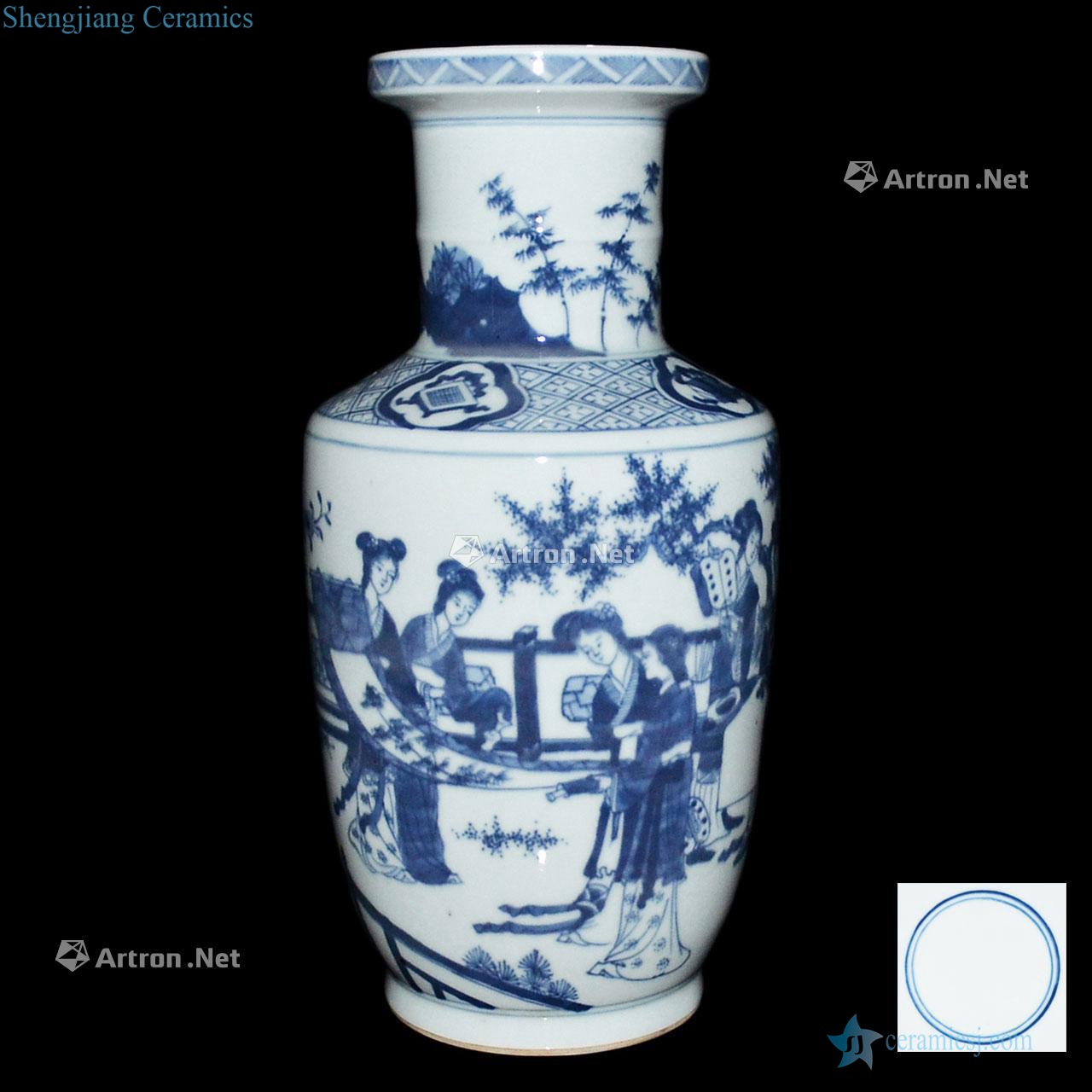 The qing emperor kangxi Blue and white figure dish buccal bottle traditional Chinese garden