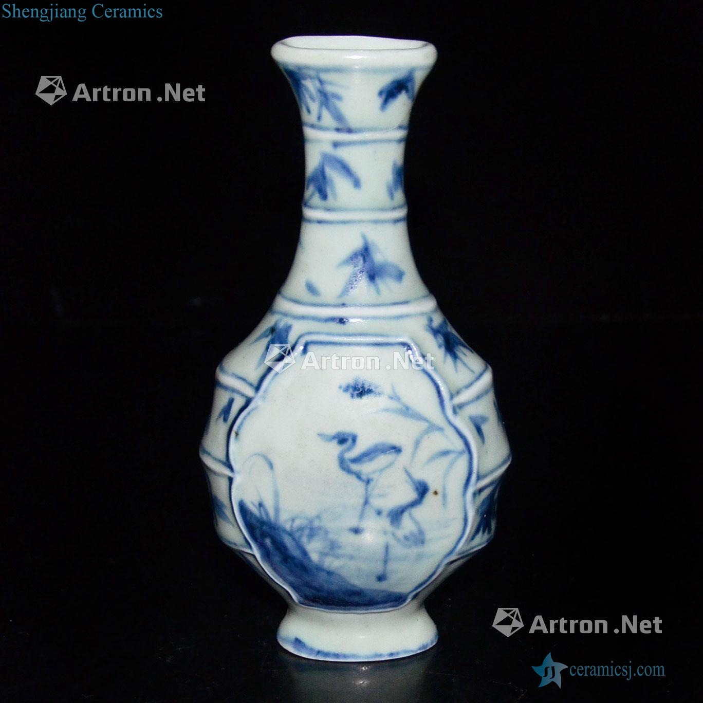 Ming Blue and white medallion birds and flowers xuan wen round flat bottles