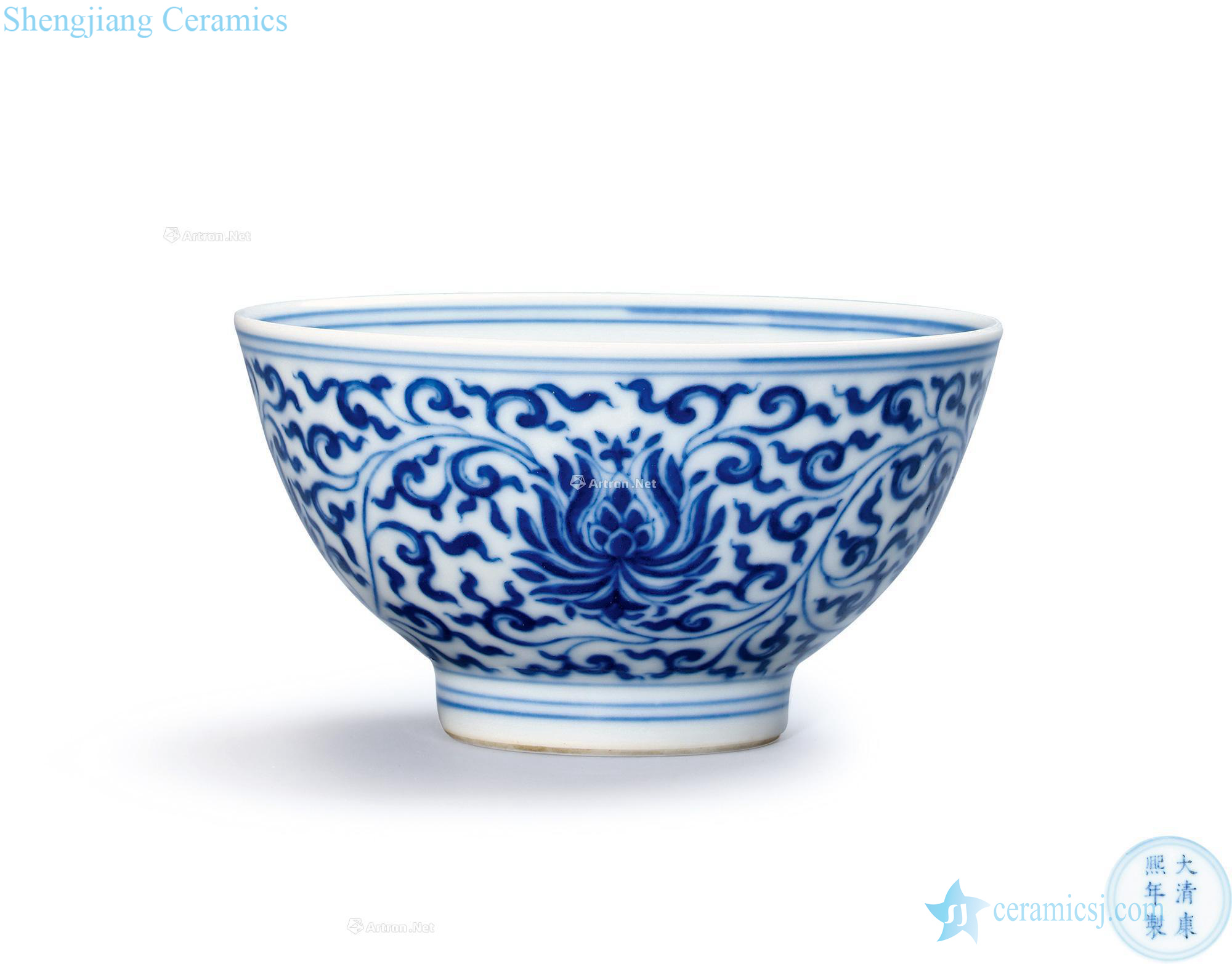 The qing emperor kangxi Blue and white lotus flower grain small bowl