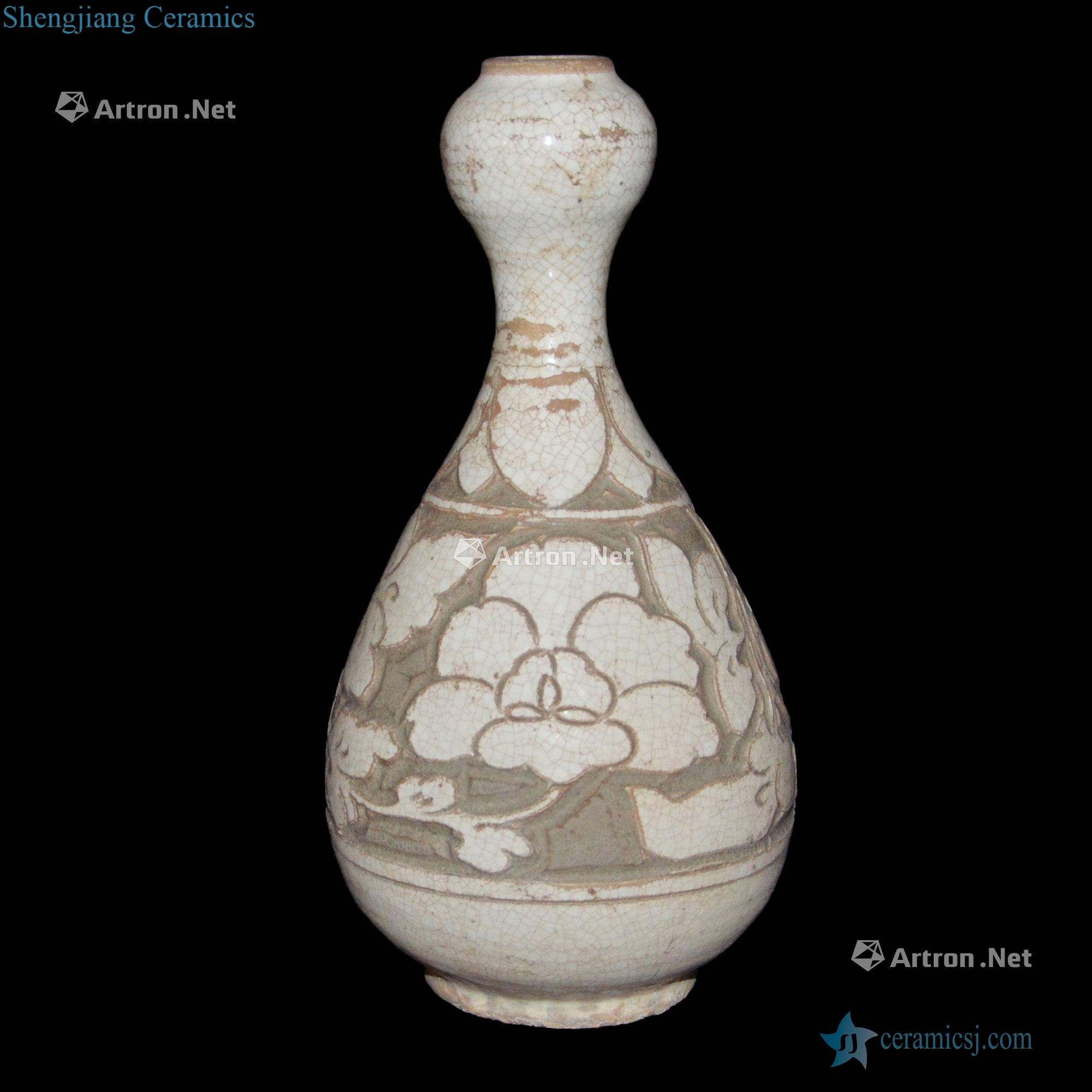 Northern song dynasty magnetic state kiln hand-cut peony grains garlic bottle