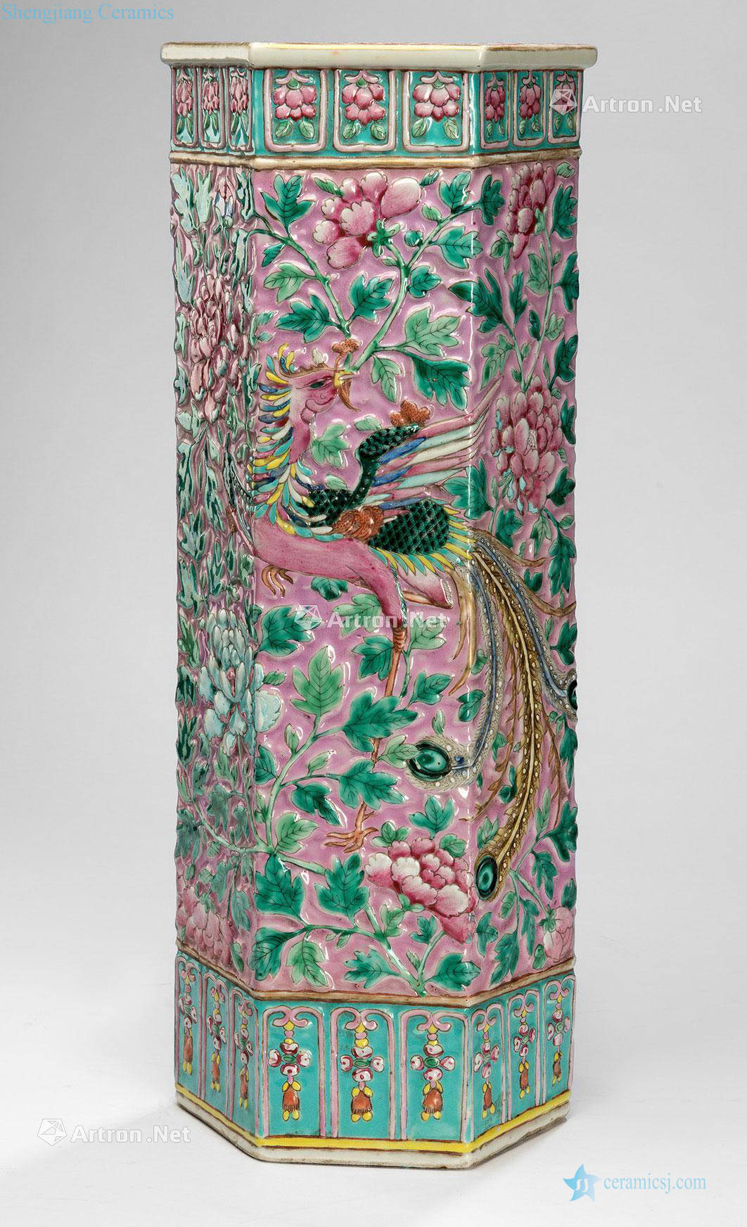 Pastel reign of qing emperor guangxu bottle with six arrises in grain