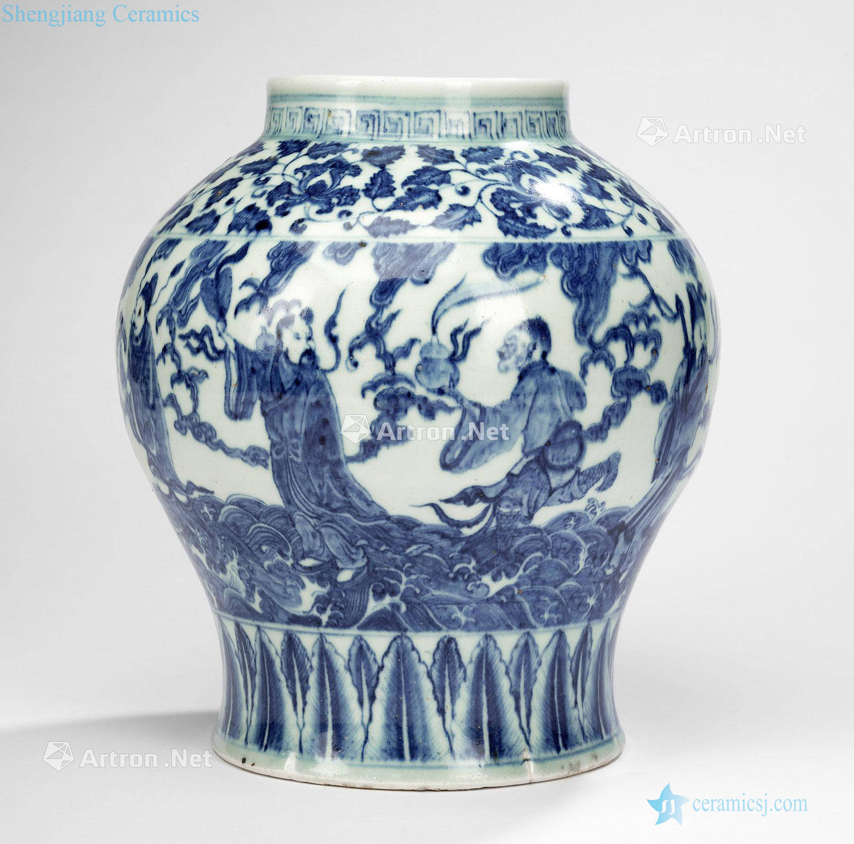 In the Ming dynasty/about the 15th century Figure tank under glaze blue sea