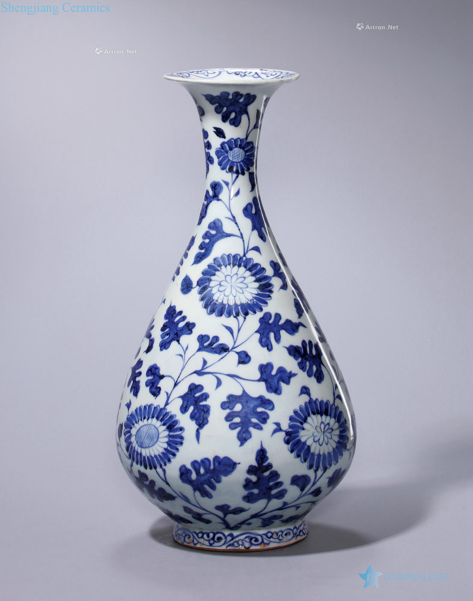 yuan Blue and white chrysanthemums grain okho spring bottle