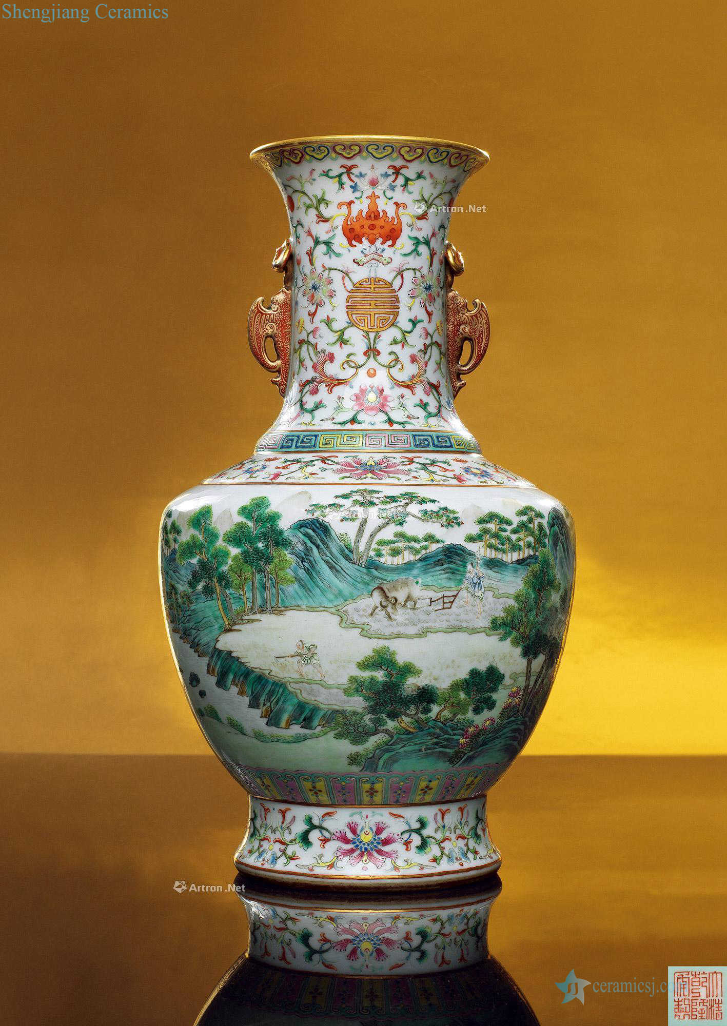 Qing qianlong the pantone jingshan hydroponic woven vase with a double bat bit branch