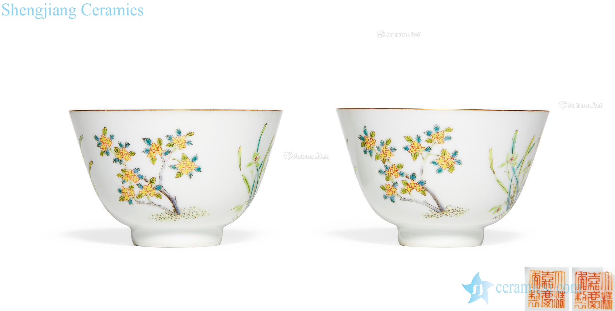 Qing jiaqing pastel flowers lines (a) small cup