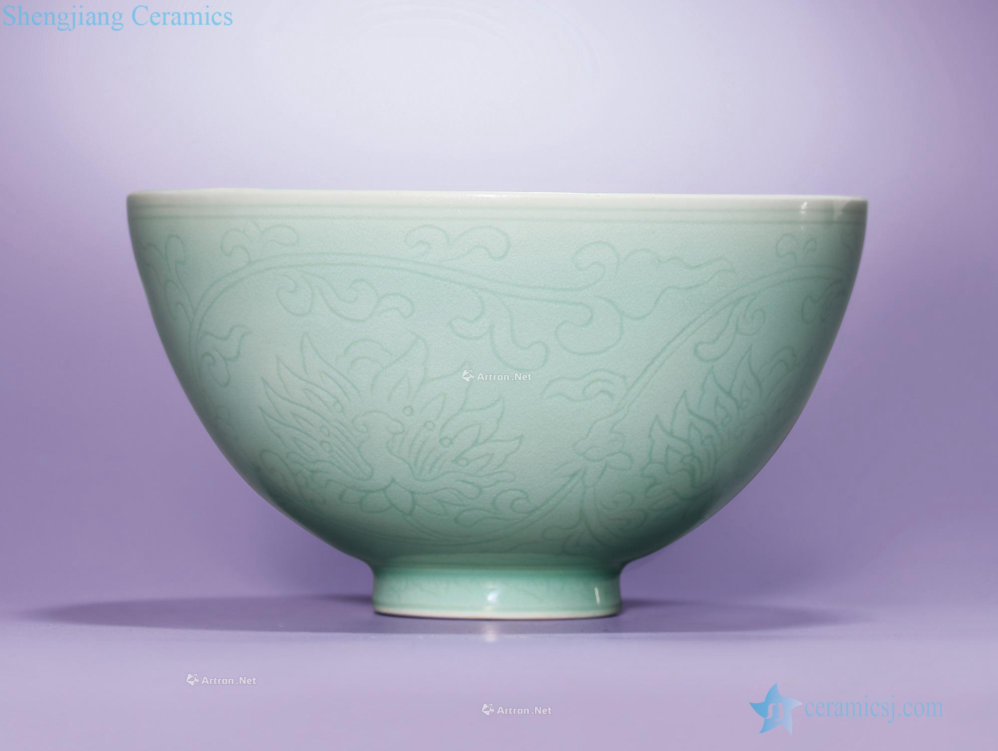 Ming yongle Dark green glazed carved lotus flower green-splashed bowls