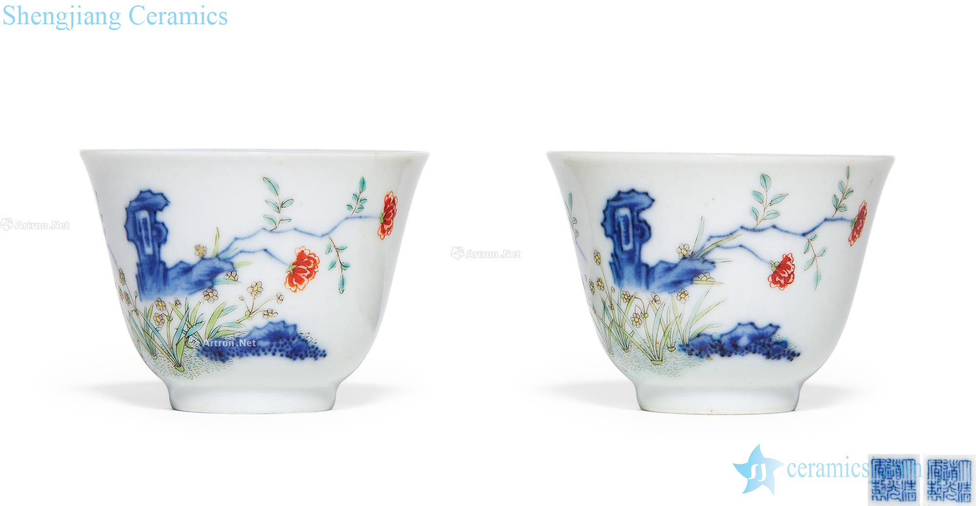 Qing daoguang Colorful flora cup (a)