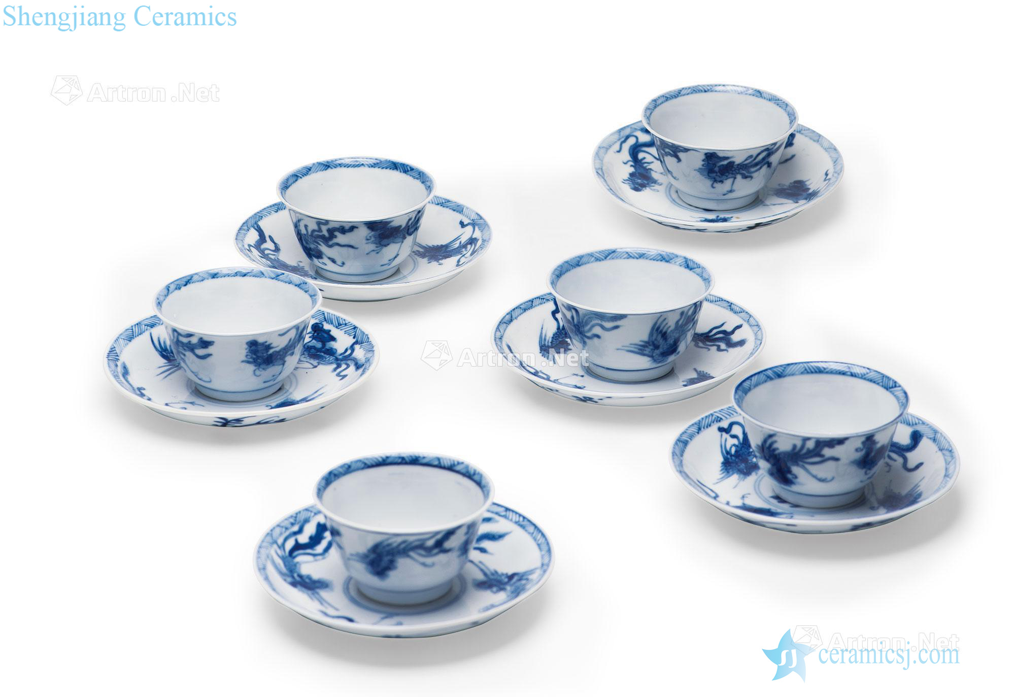 The qing emperor kangxi Blue and white four chicken cups and saucers (a group of twelve pieces)