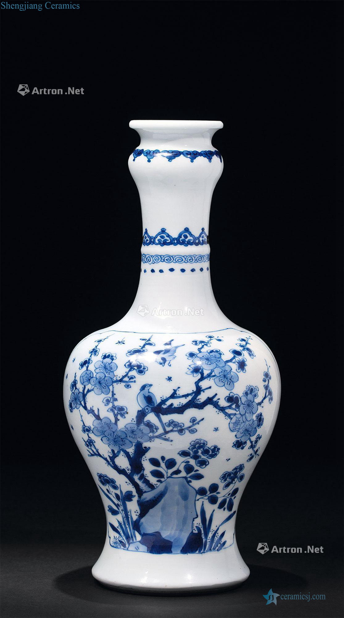 The qing emperor kangxi Blue and white flower on grain garlic bottles
