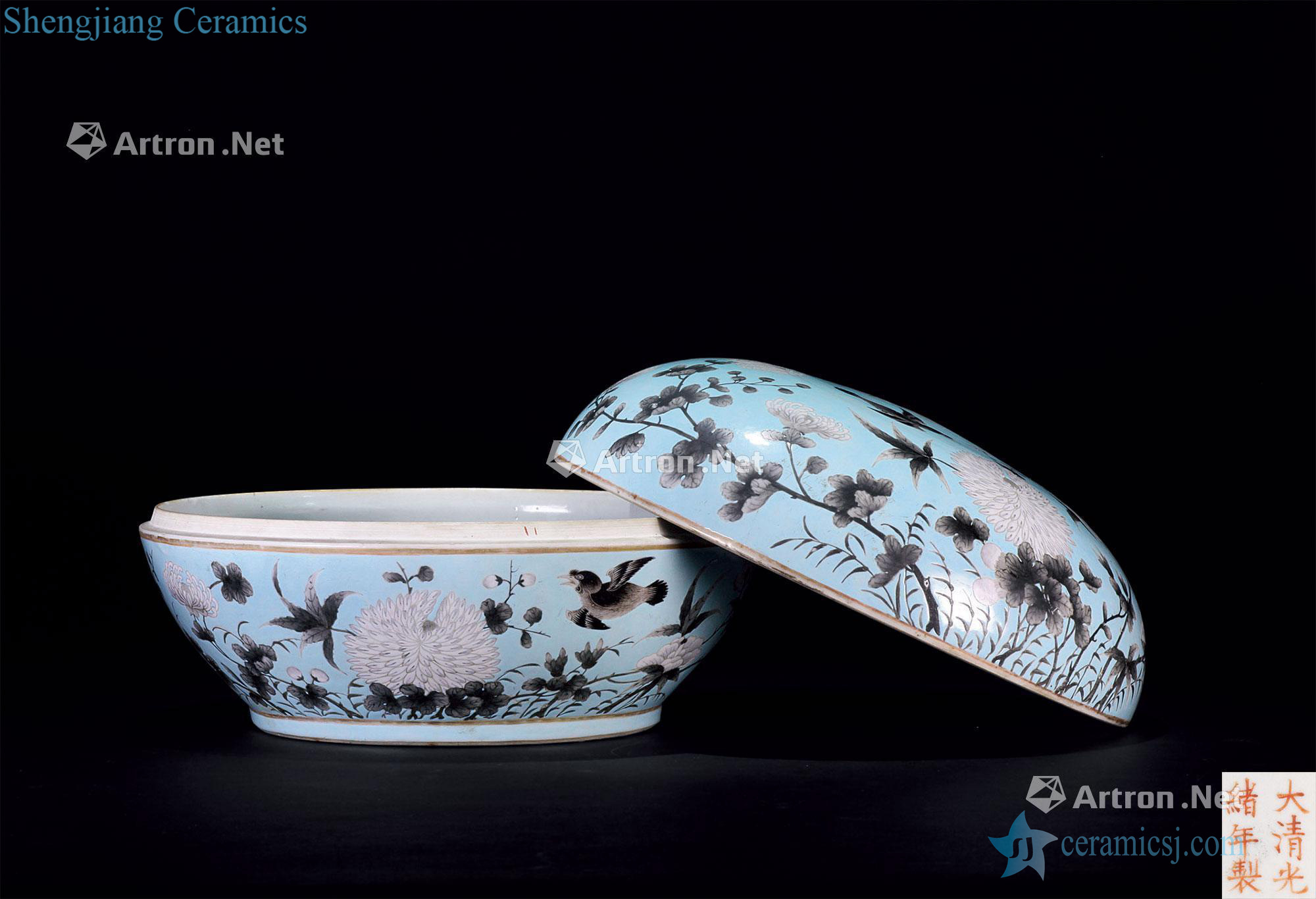 Qing guangxu Pastel blue bottom box