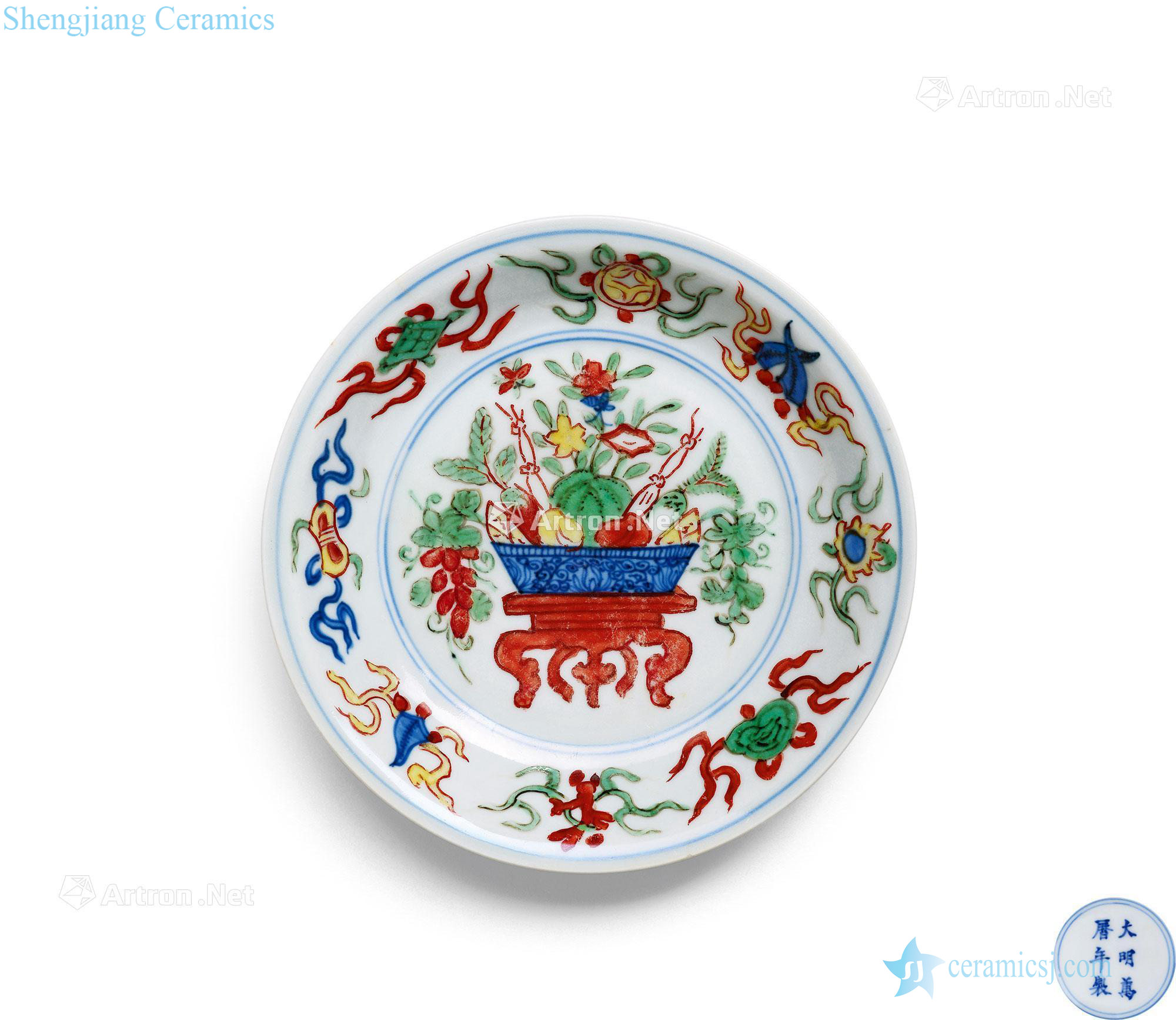 Ming wanli Colorful flowers tray