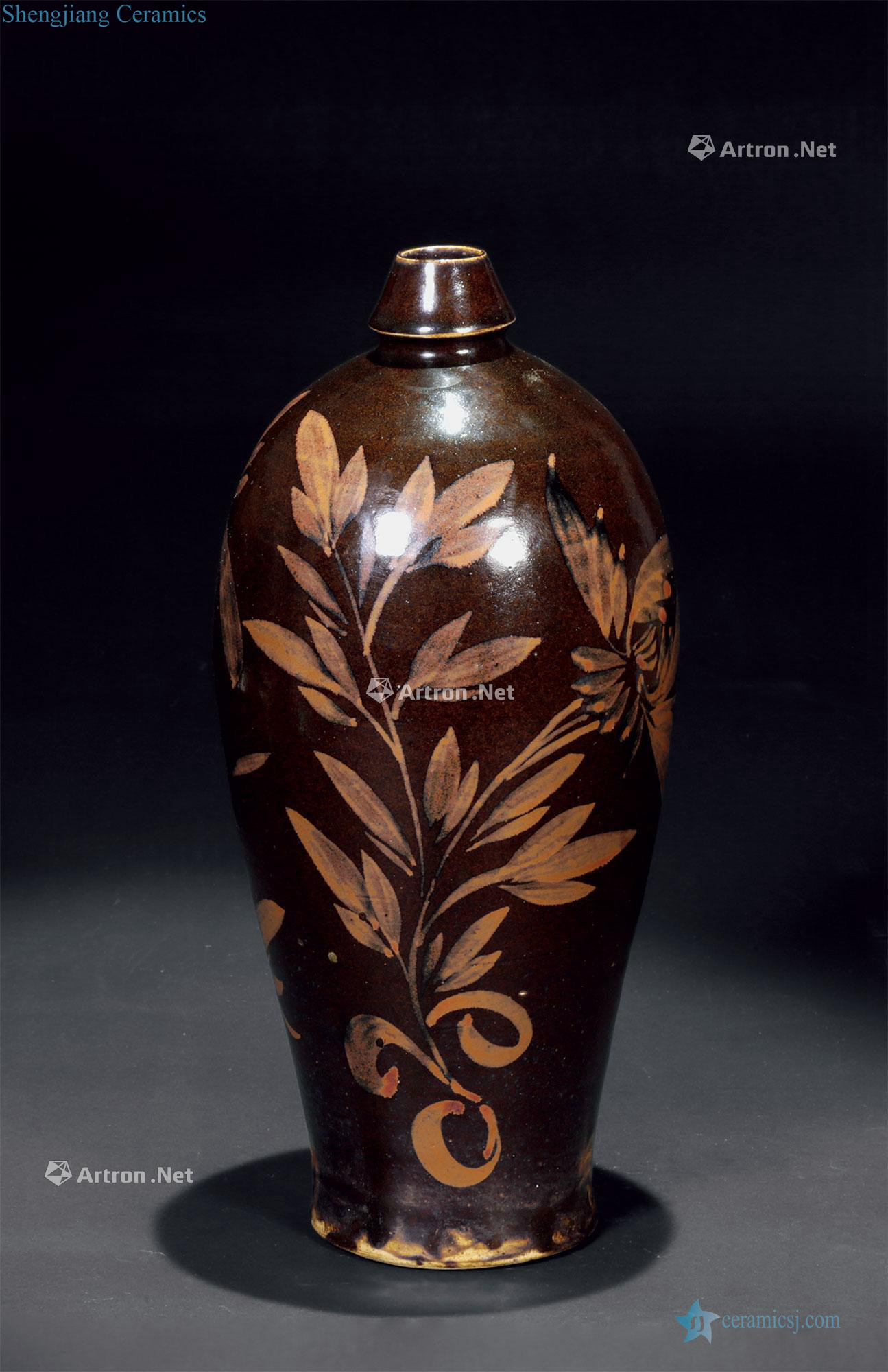 yuan Magnetic state kiln black glaze rust flower plum bottle