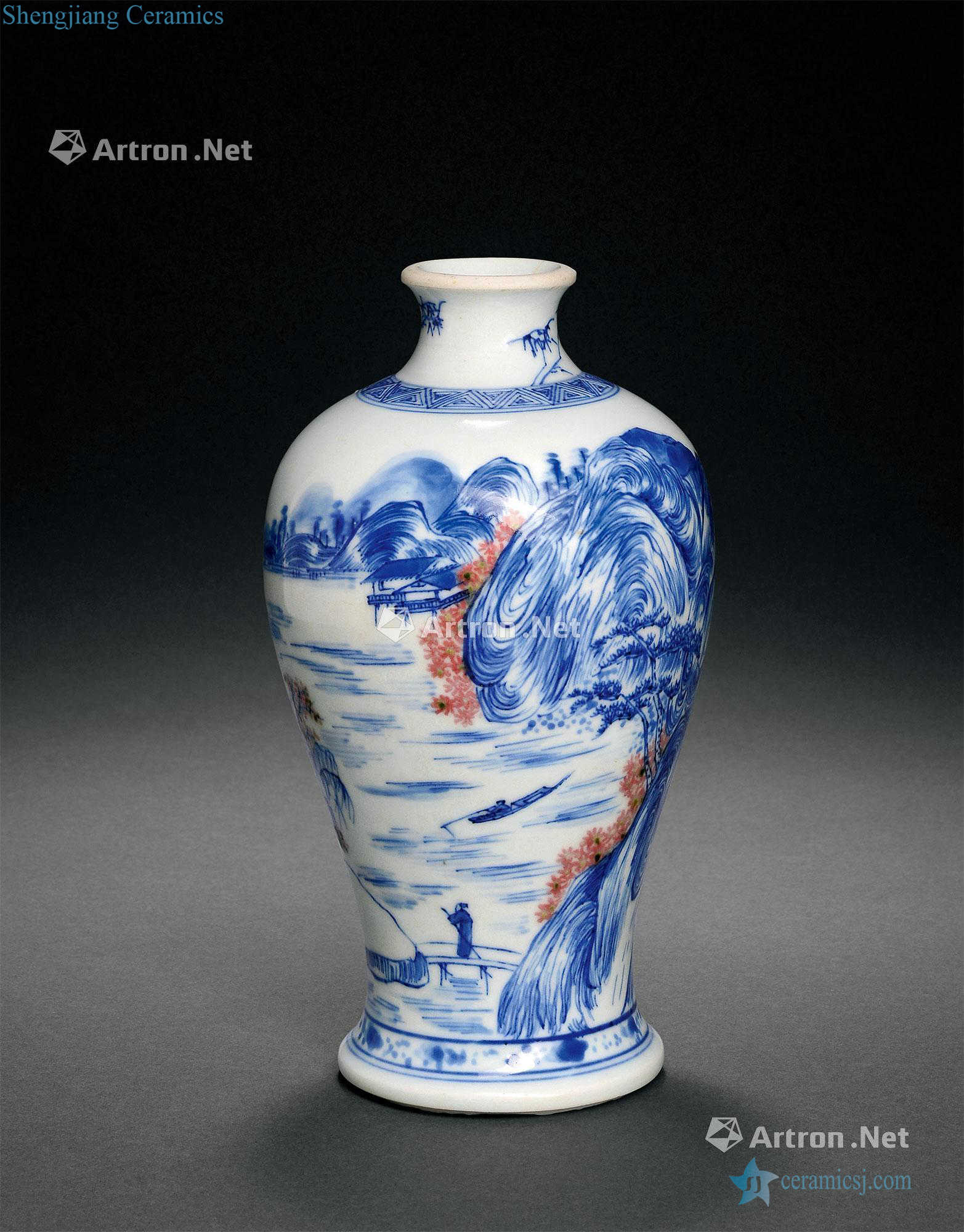 The qing emperor kangxi Blue and white grain mei bottle youligong landscape characters