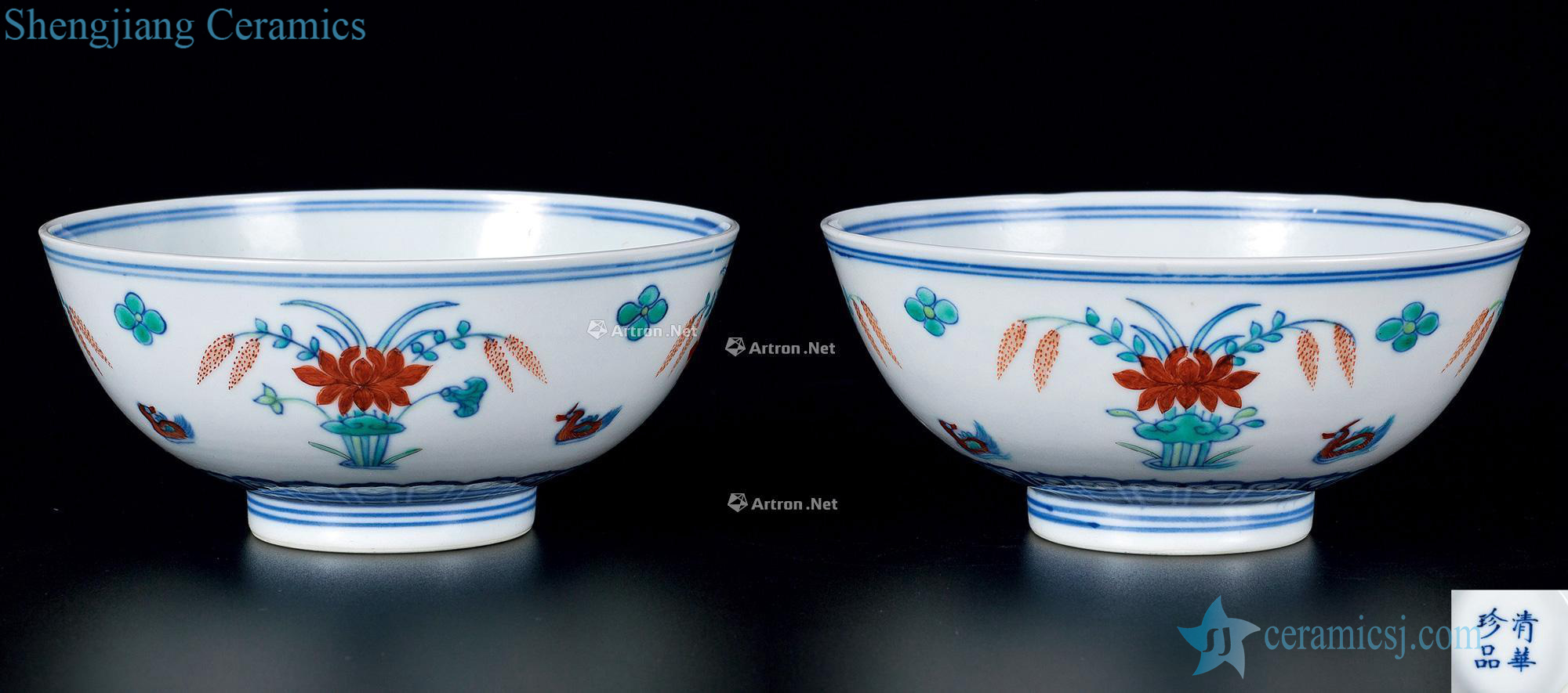 Qing jiao bowl of blue and white color bucket full pool (a)
