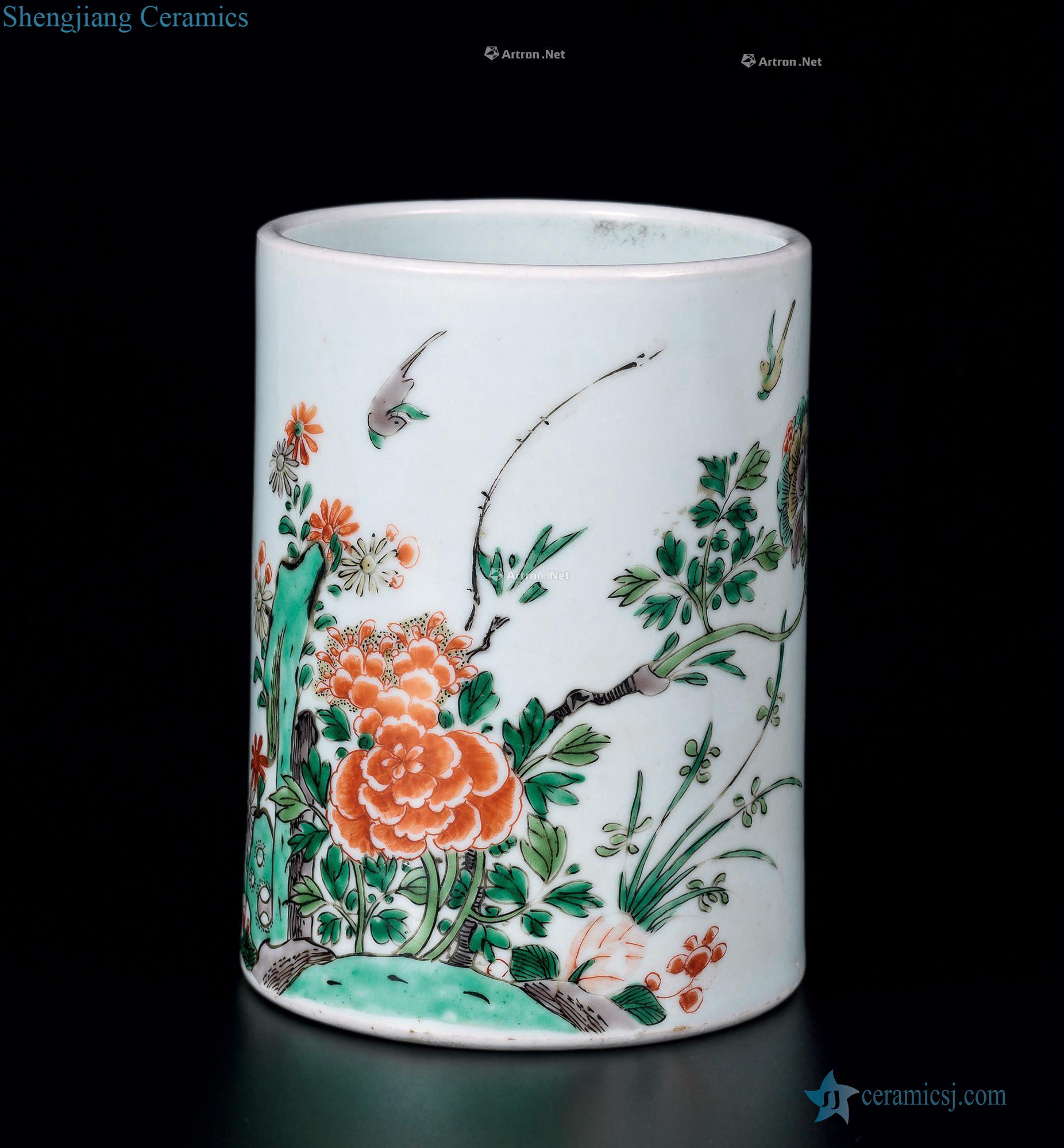 The qing emperor kangxi The colorful painting of flowers and poems brush pot