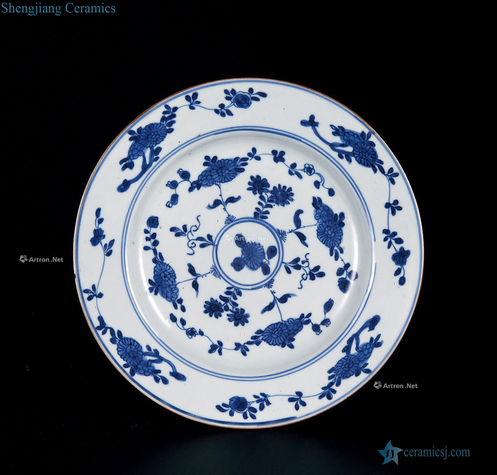 The qing emperor kangxi Blue and white flower tray