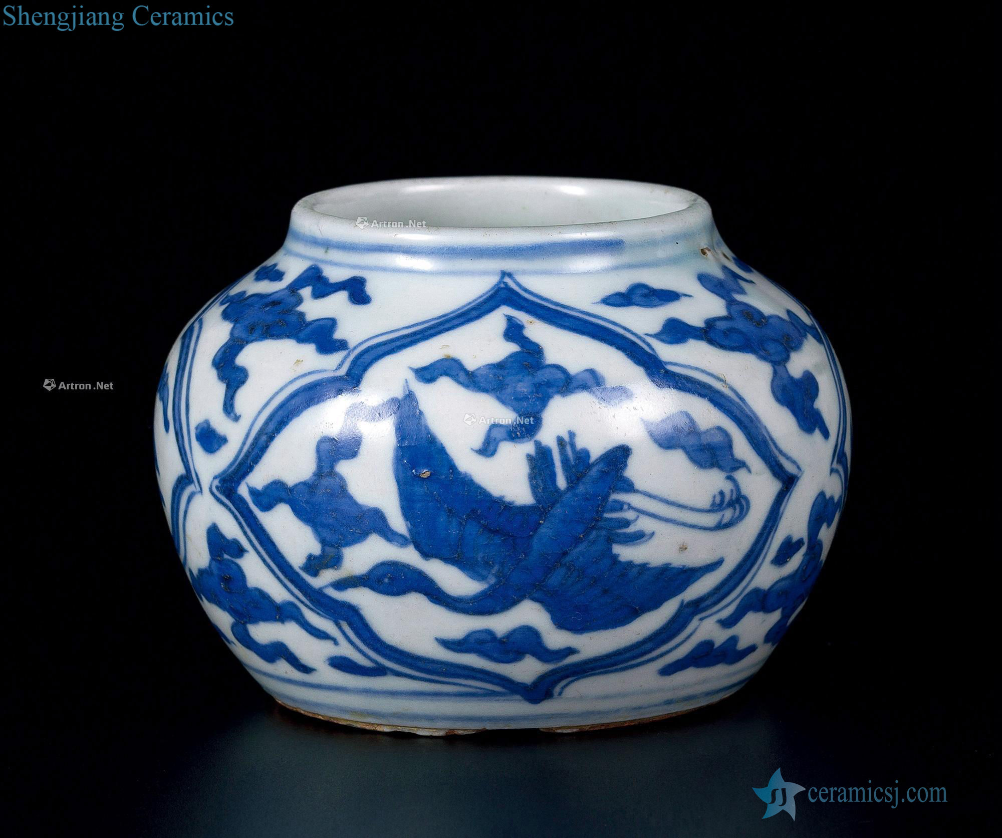 Ming jiajing Blue and white far James t. c. na was published grain canister