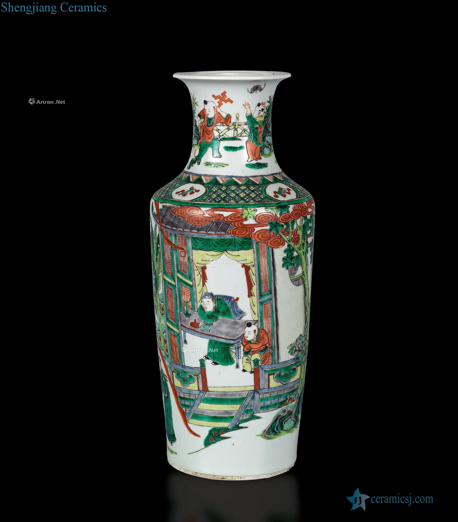 Mid qing Colourful pavilions character figure bottles