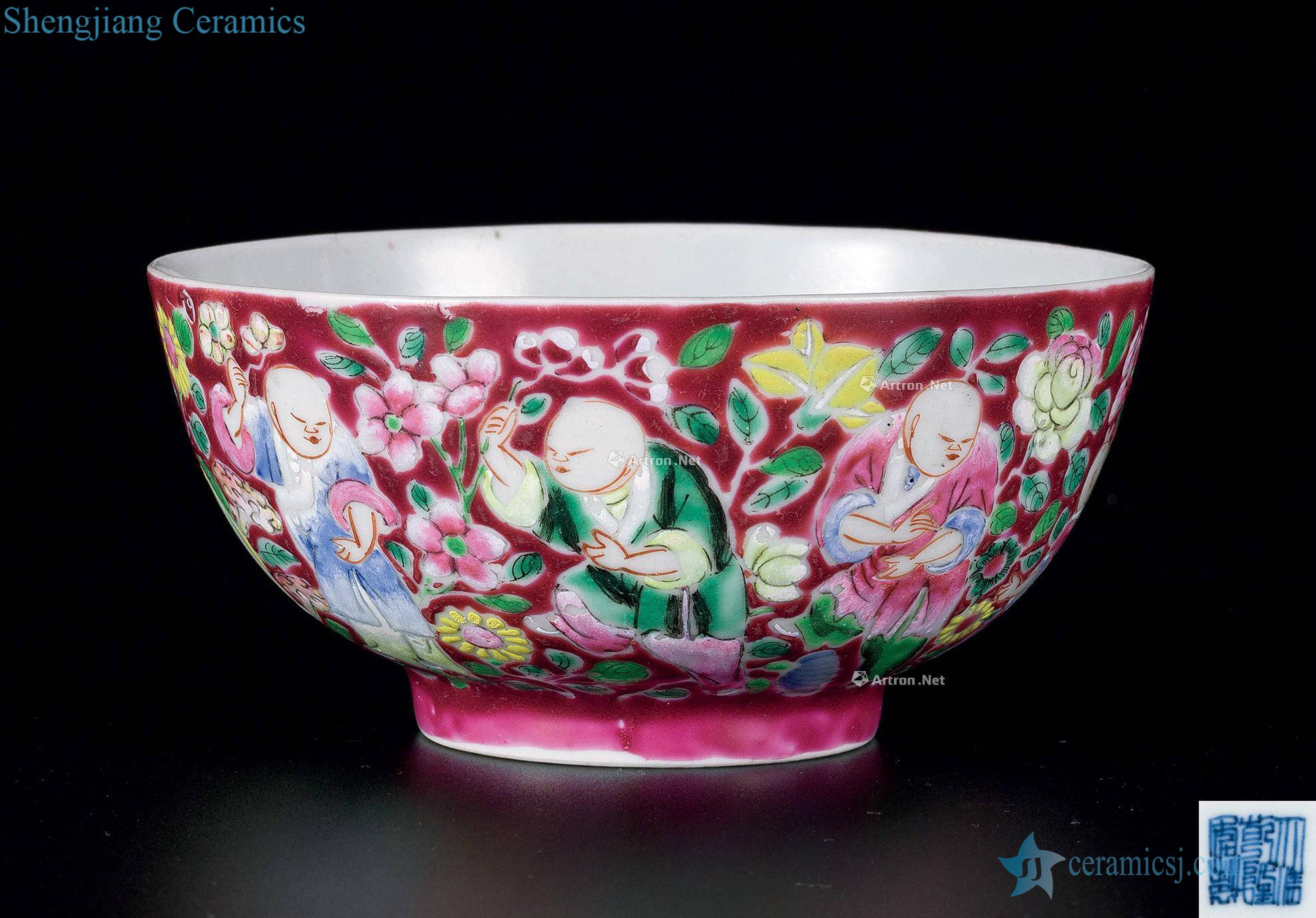 Qing qianlong pastel carmine flowers baby play bowls