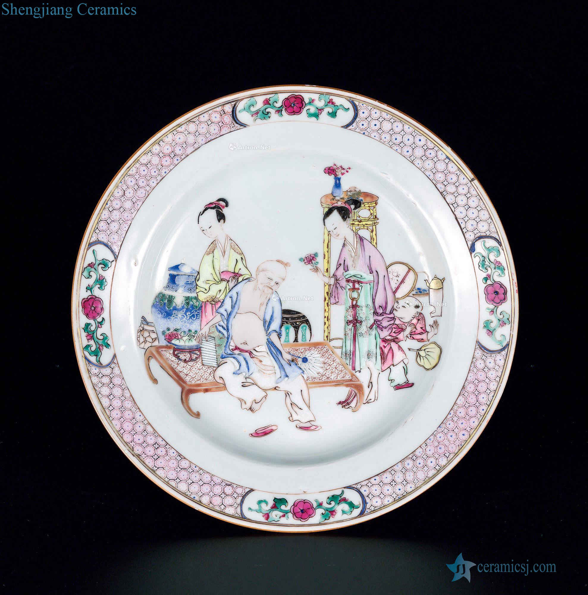 Qing yongzheng carmine pastel plate characters