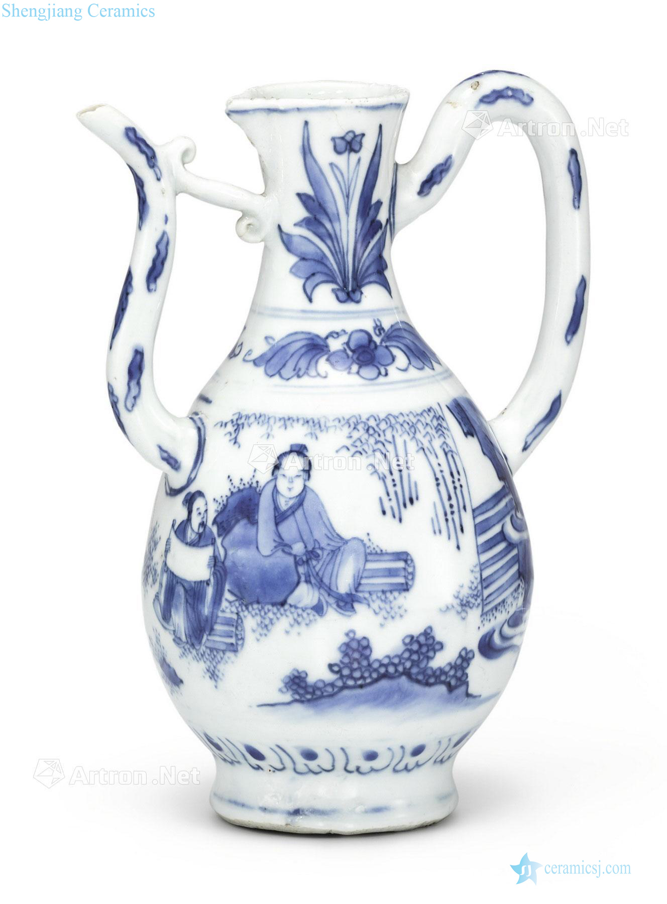 The late Ming dynasty Blue and white garden gather ewer