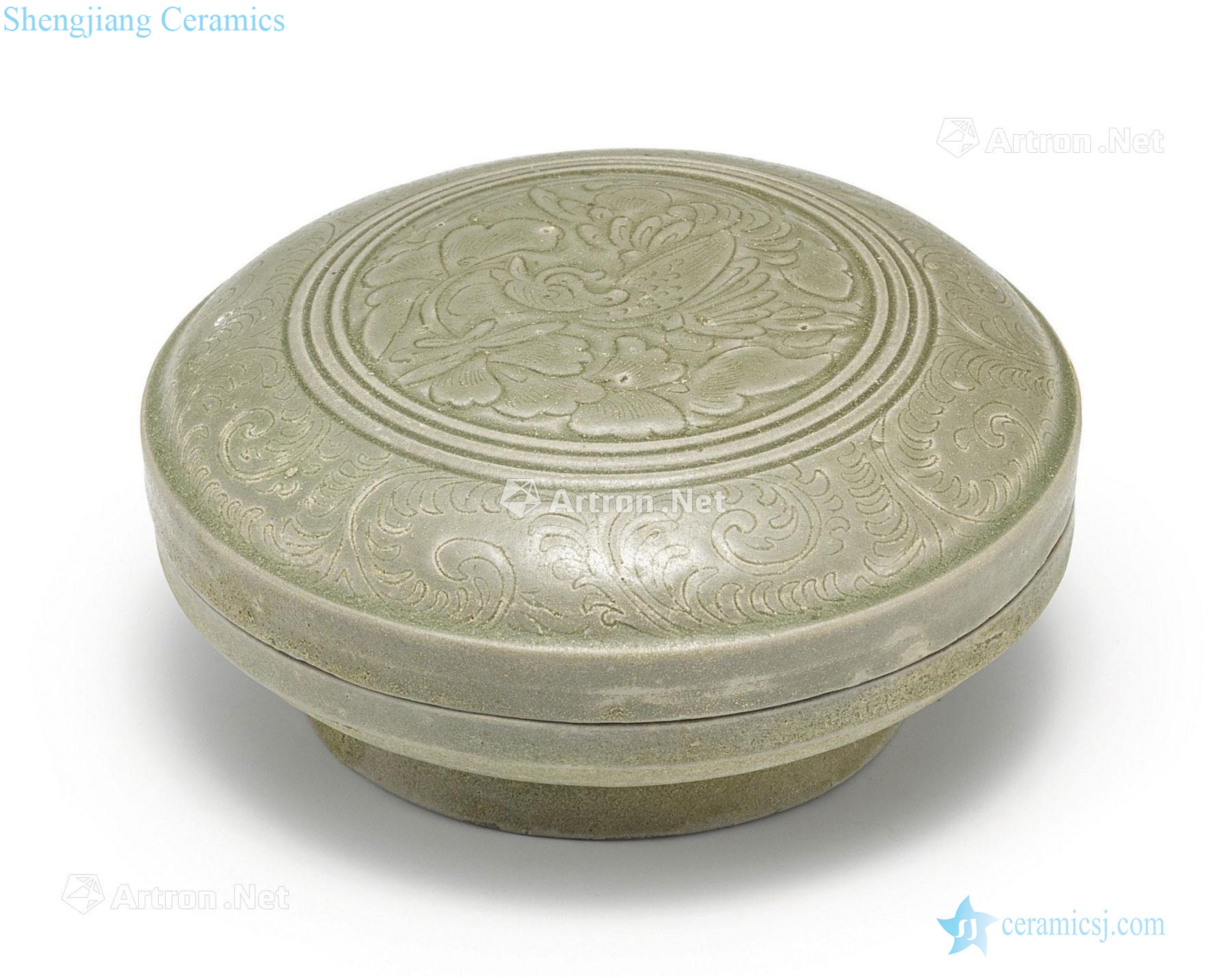 The five dynasties, the kiln green glaze flower grain dome box