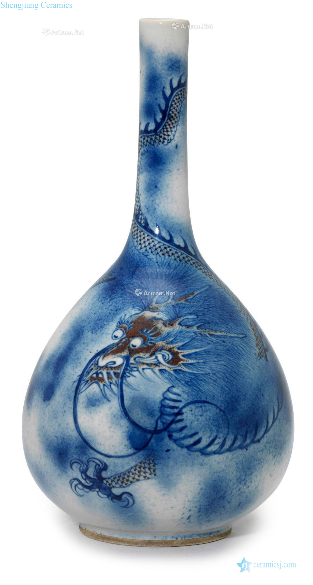 Qing dynasty in the 19th century Blue and white youligong red dragon grain the flask