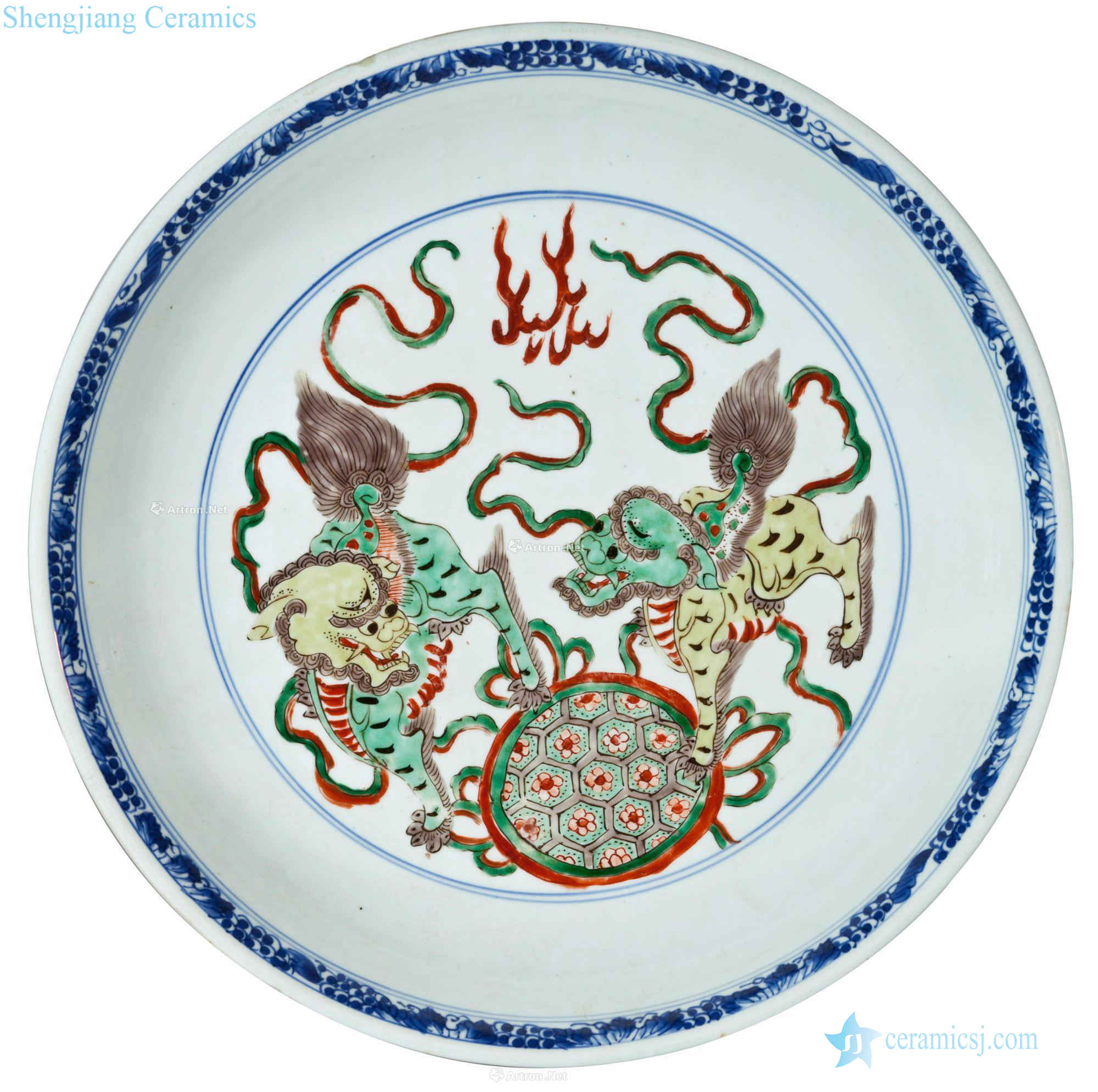 The qing emperor kangxi Colorful double lion play pearl market