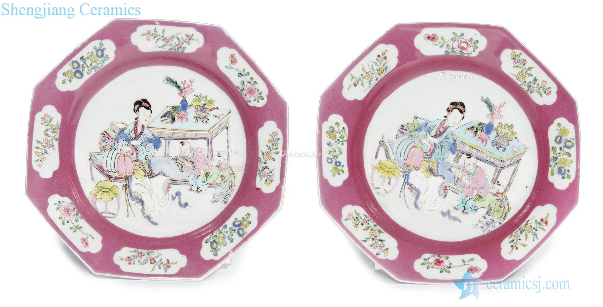 Qing yongzheng pastel ladies play baby figure anise plate (a)